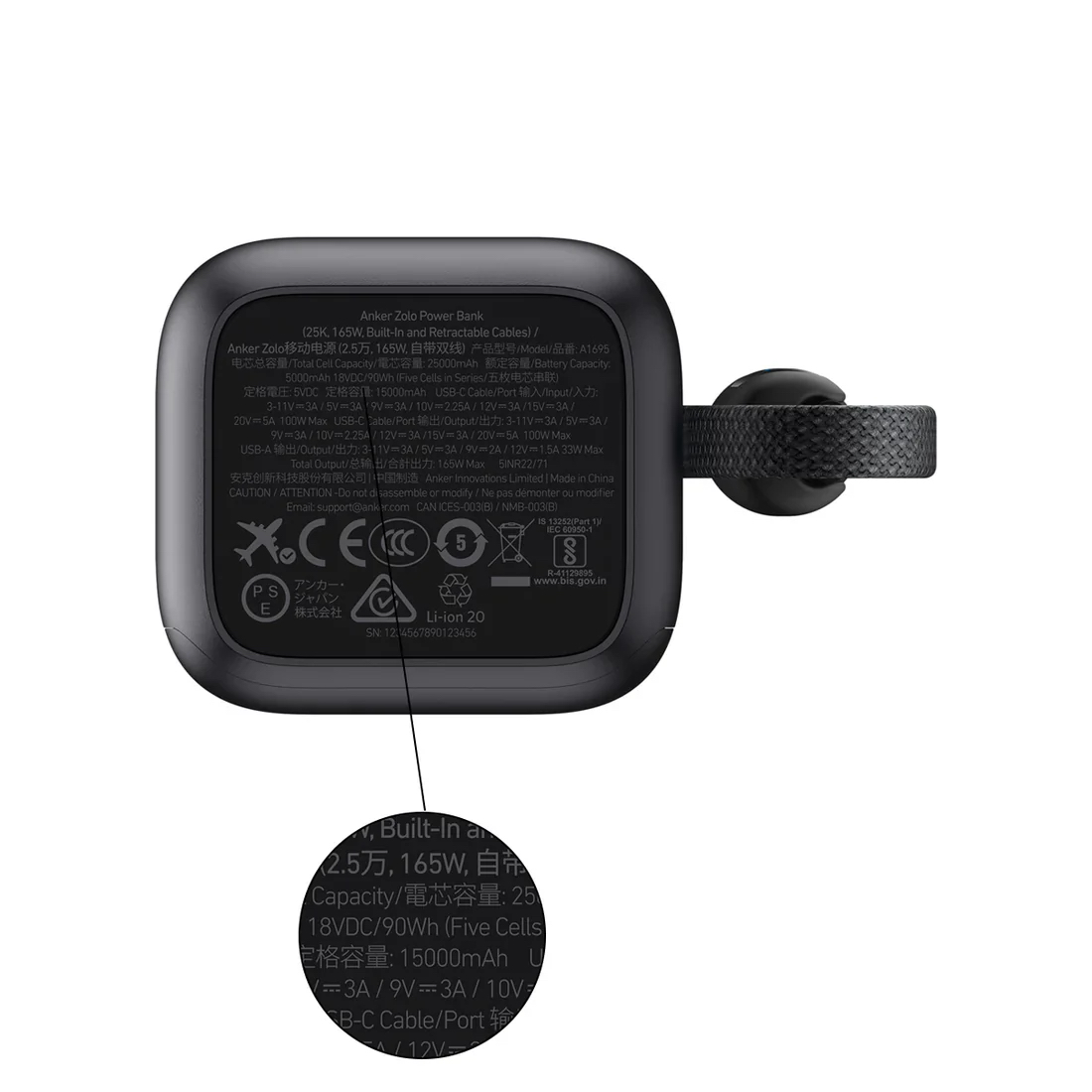 Anker Power Bank [3C] (25K, 165W, Built-In and Retractable Cables) 100W PD 行動電源