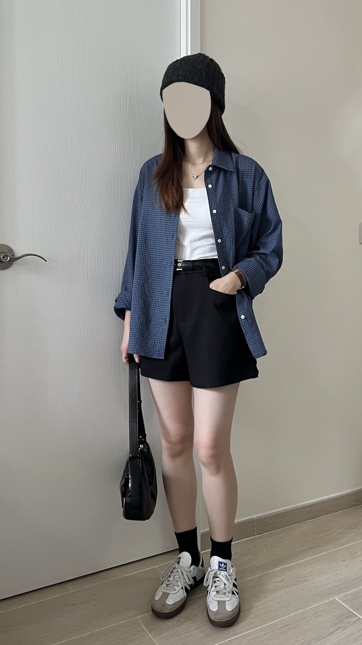 韓風細格紋薄恤衫 