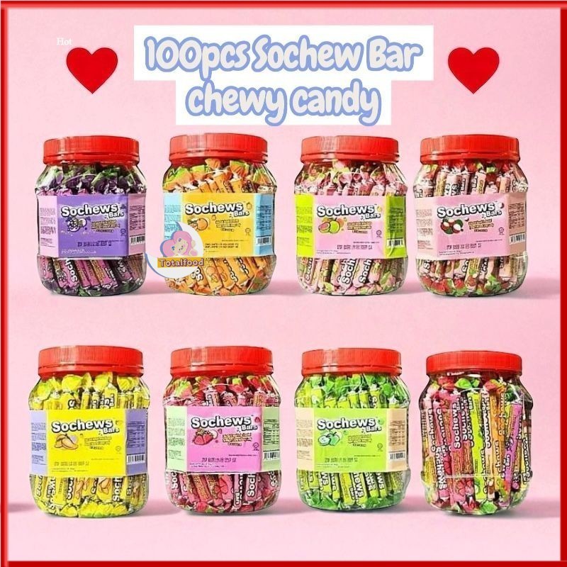 [100PCS] SOCHEWS BARS JAR (STRAWBERRY / APPLE / ORANGE / MANGO) HALAL (TTF)