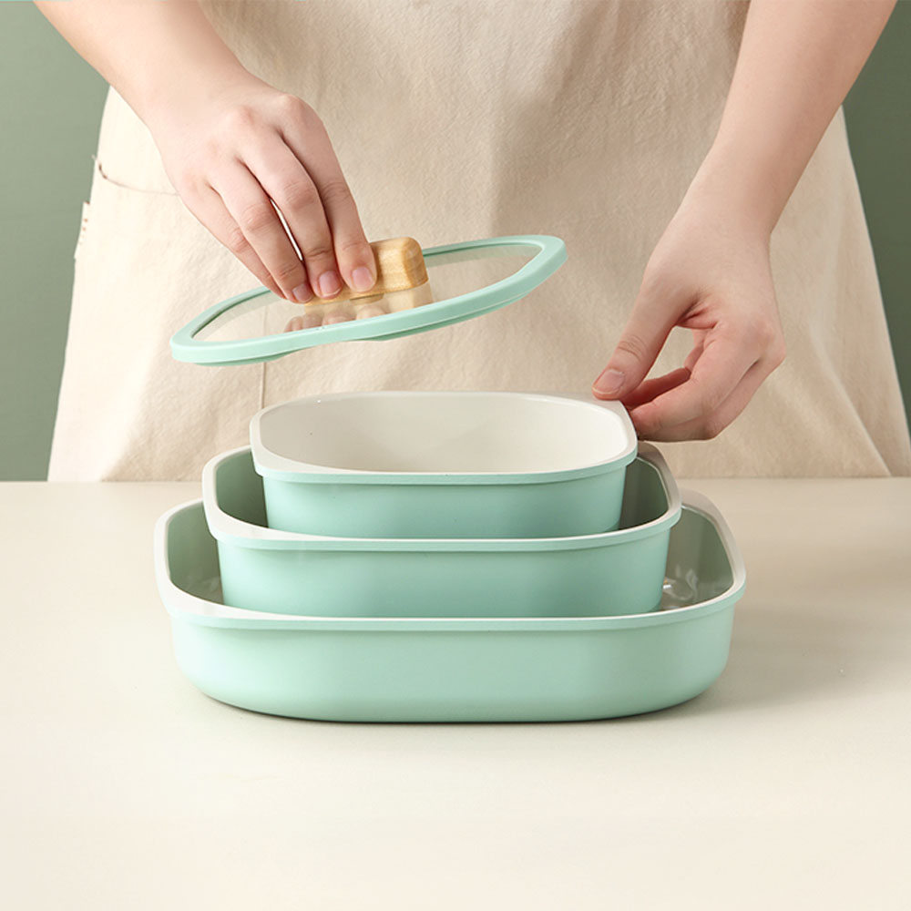 Neoflam - FIKA Objet Comfort 16cm湯鍋 / 20cm燉鍋 / 25cm煎鍋 + 木手柄2件 (薄荷綠色)