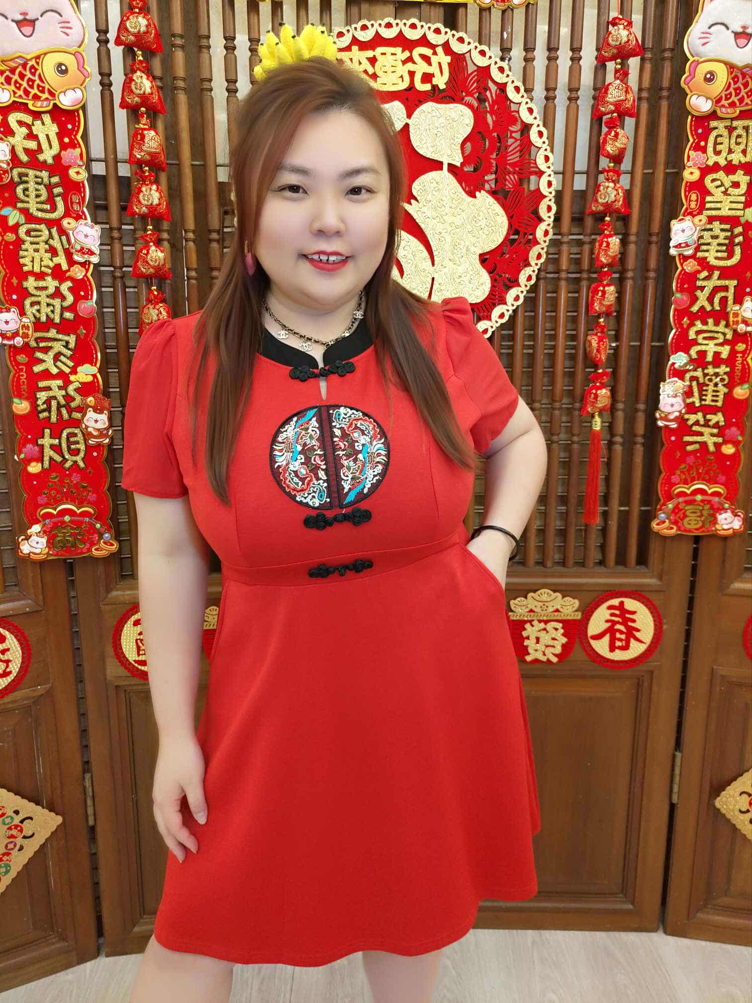 DB02 TW#5816 刺绣大图盘扣设计A字裙