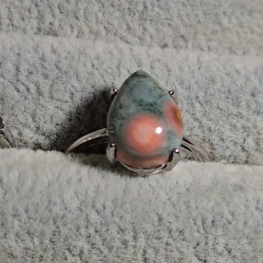 Old stock ocean jasper ring with pink orbs (B) - JW34