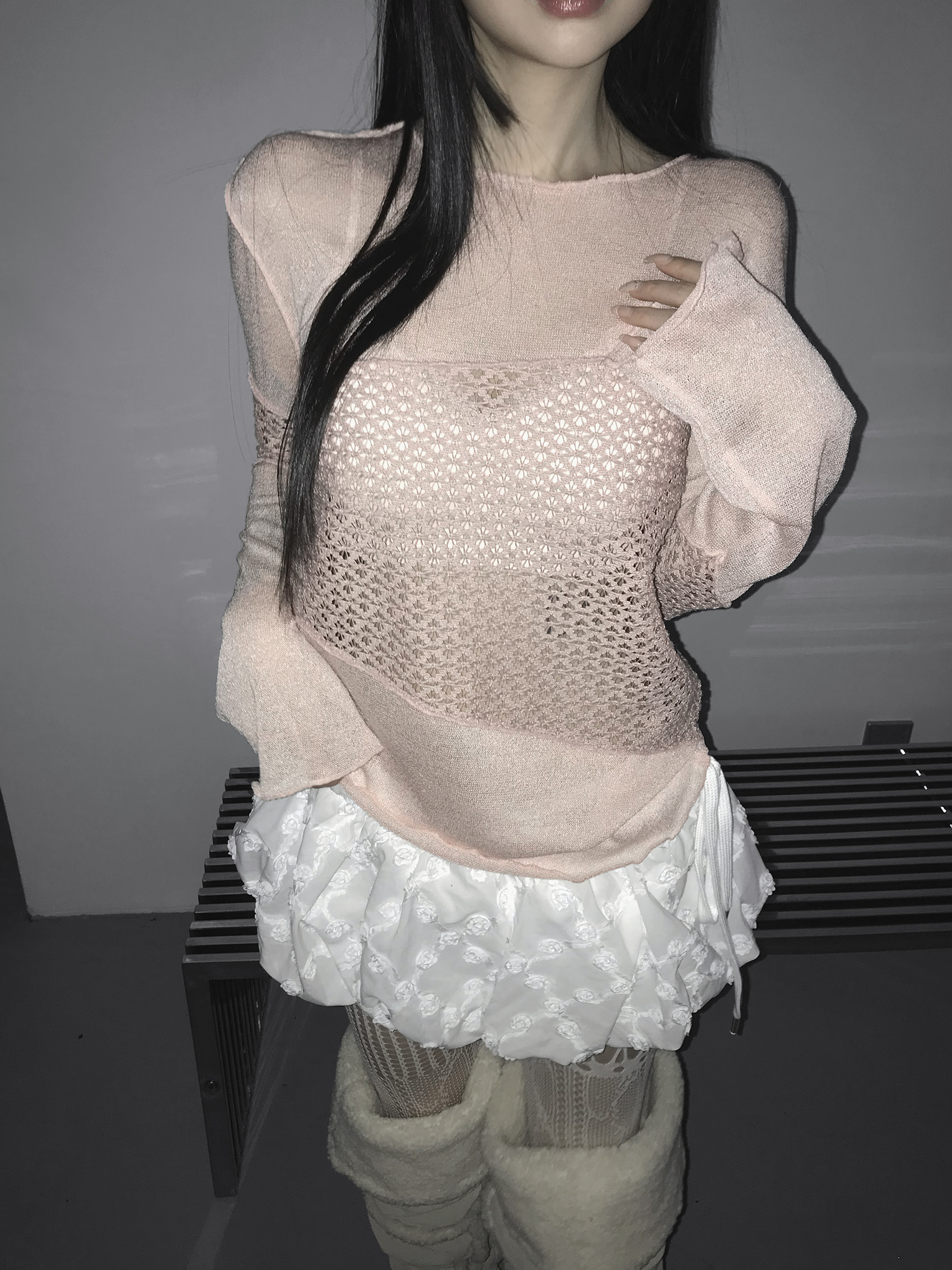 Asymmetrical Sheer Knit Top