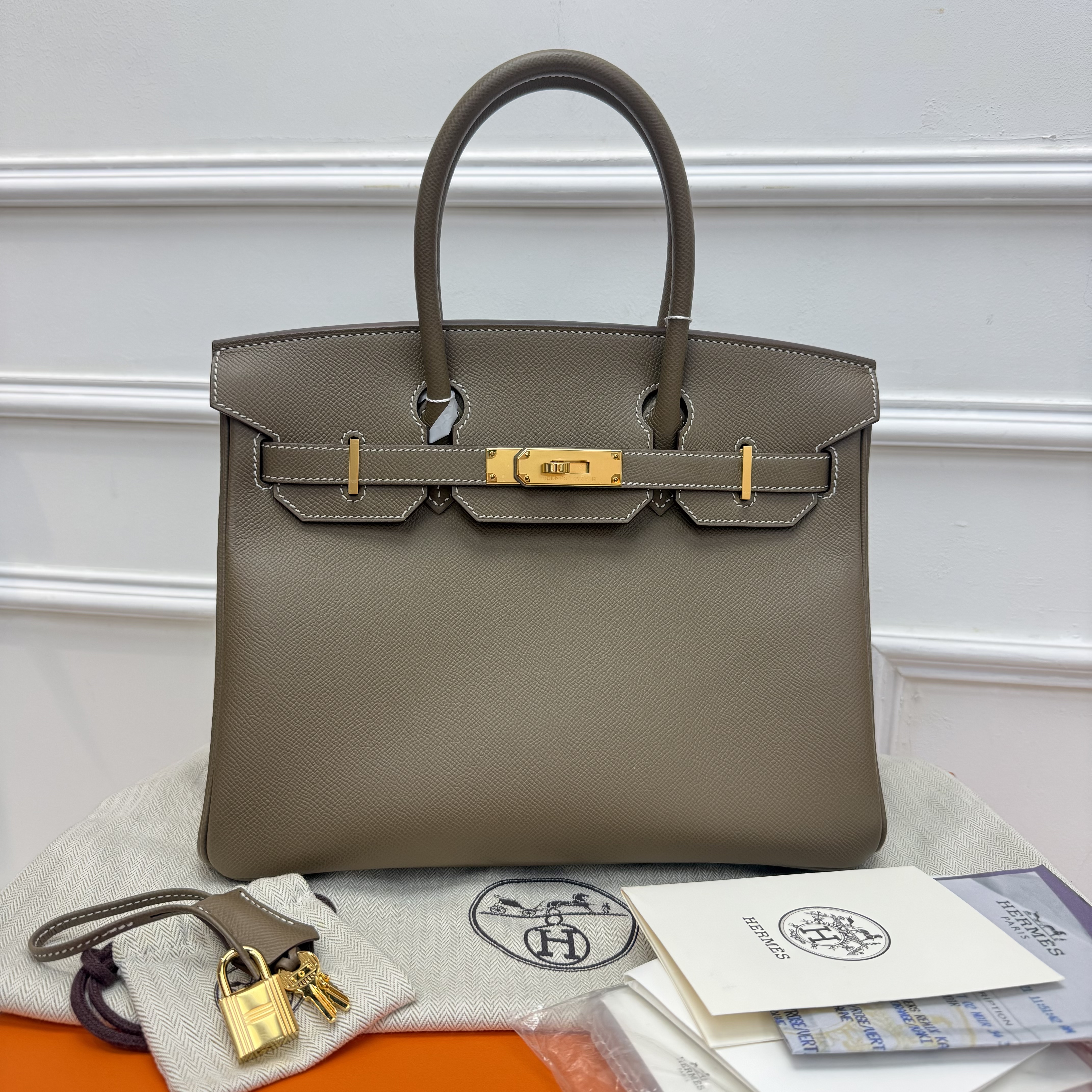 Full set Hermes Birkin 30 大象灰 金扣 Y刻 閒置新
