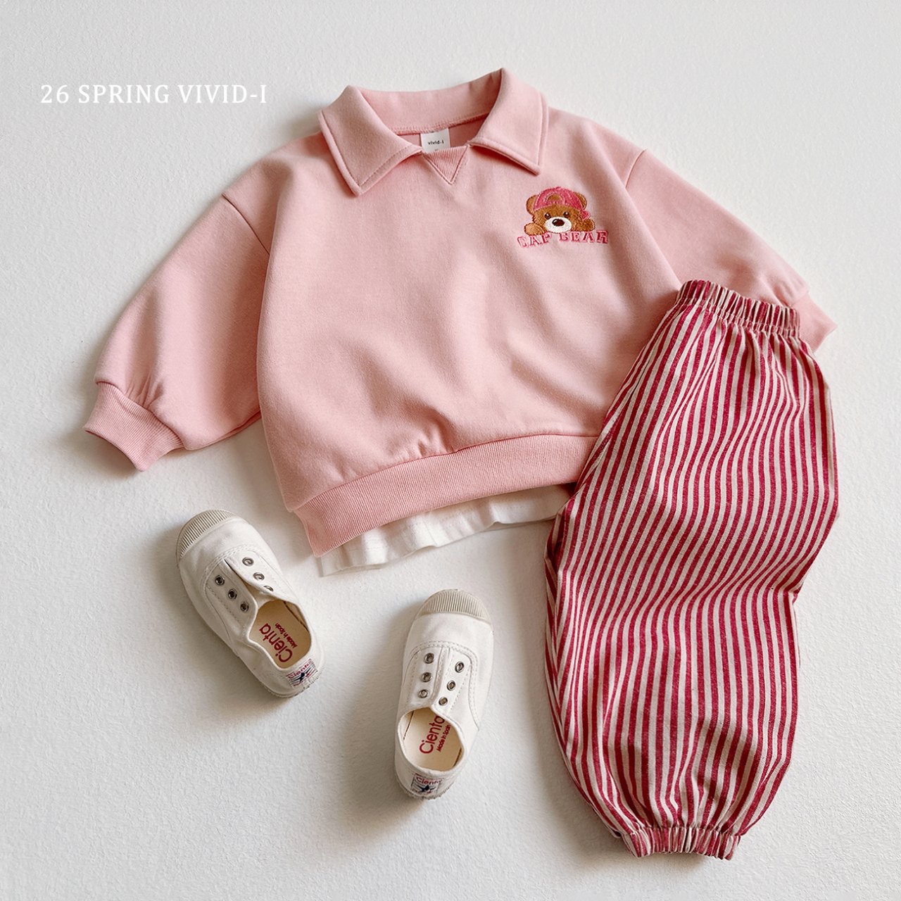 🌸預訂 韓國直送🌸🇰🇷VIVIDI三色帽子小熊刺繡長袖翻領上下套裝