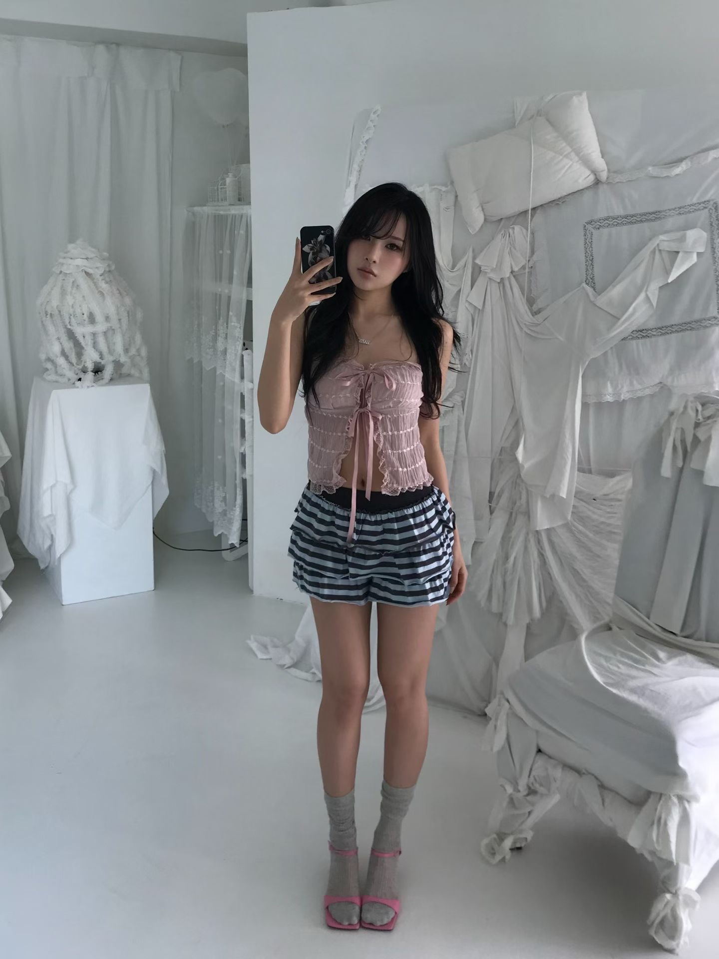 三色薄紗層次上衣