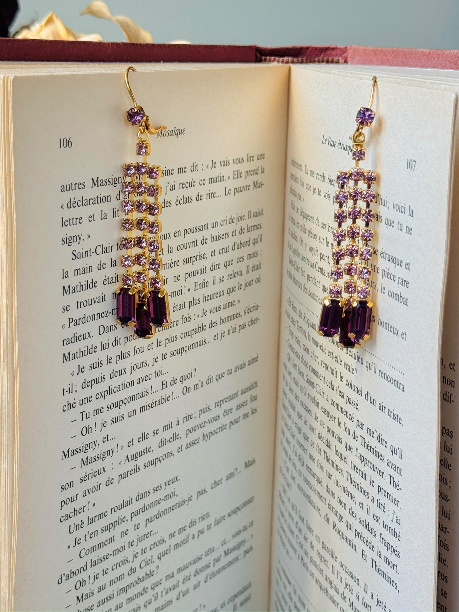 1980s Czechoslovakian New Old Stock Purple Rhinestone Hook Earrings (NZ131)