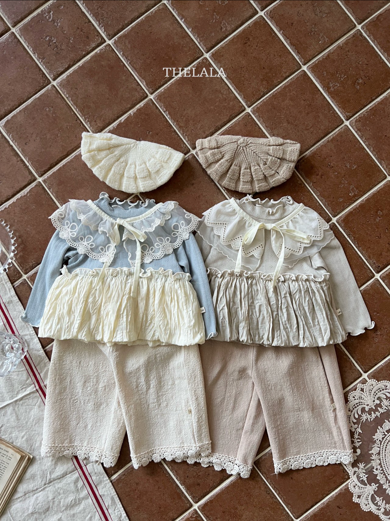 🌸預訂 韓國直送🌸🇰🇷THELALA兩色玫瑰蕾絲花邊闊腳褲