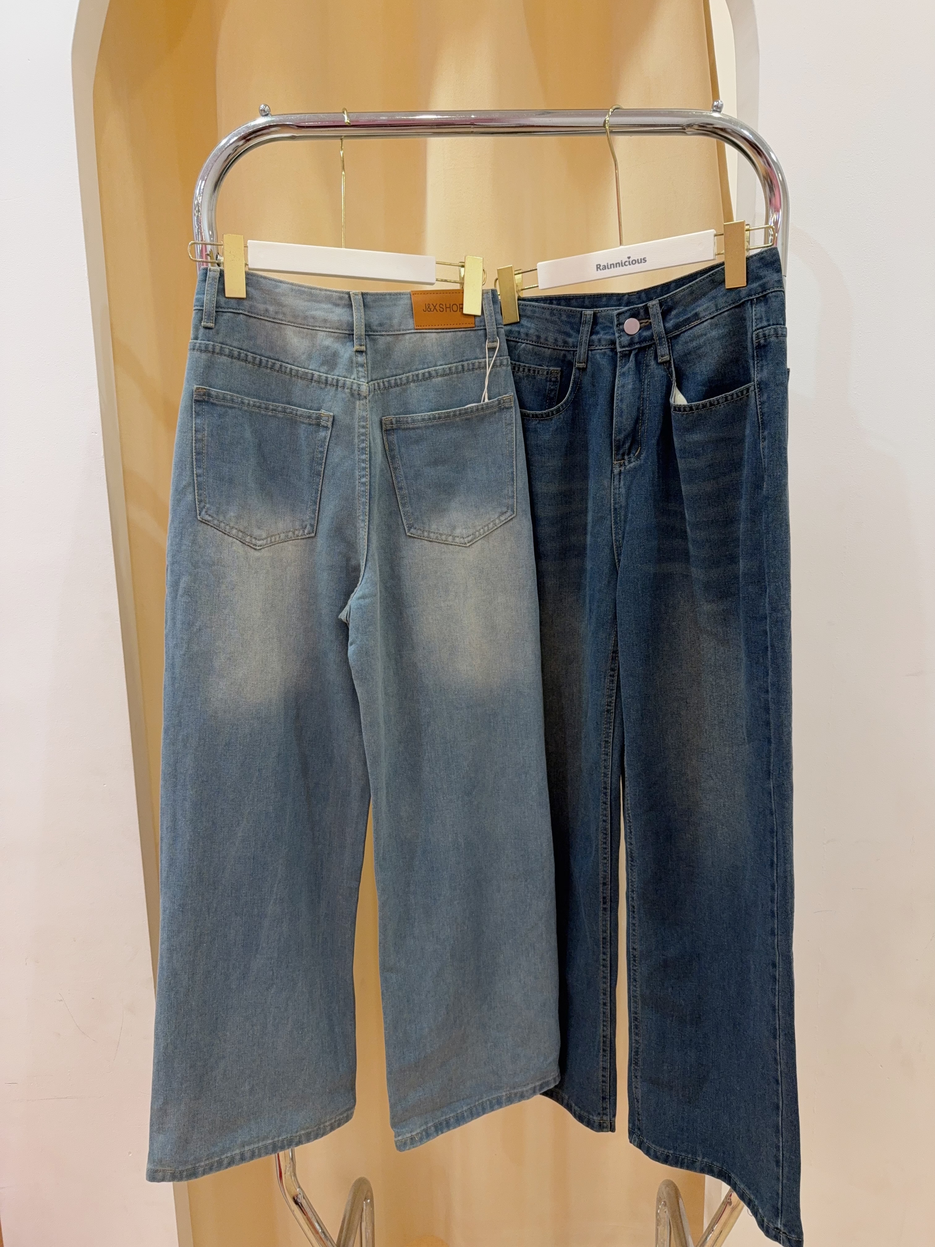 复古水洗牛仔直筒阔腿长裤 R2932