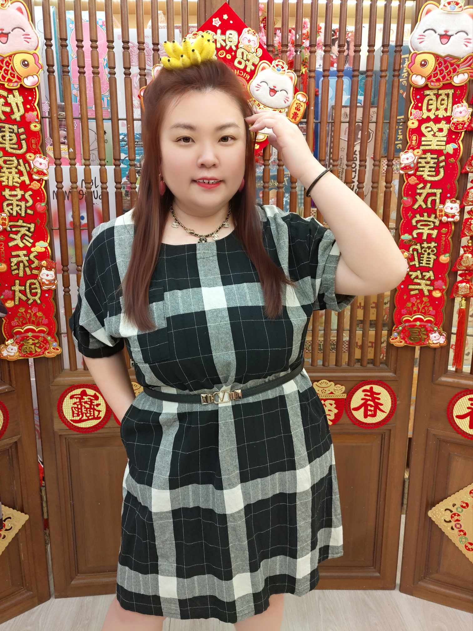 NBD03 BE#06-502464 格子休闲麻布料连衣裙