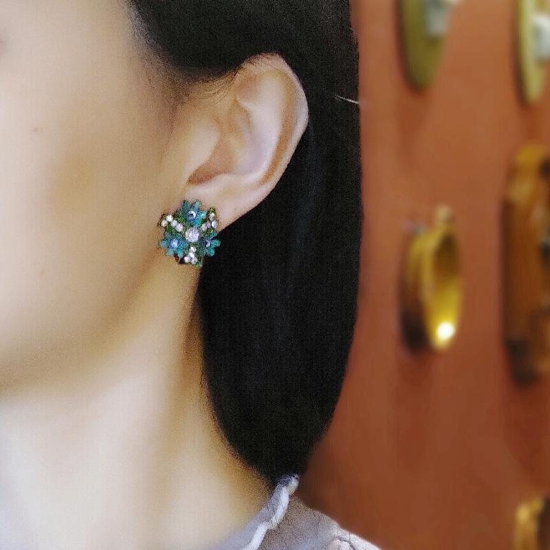 C.a. 1960s German Hand-painted Fairy Floral Cluster Clip Earrings(NA0724)