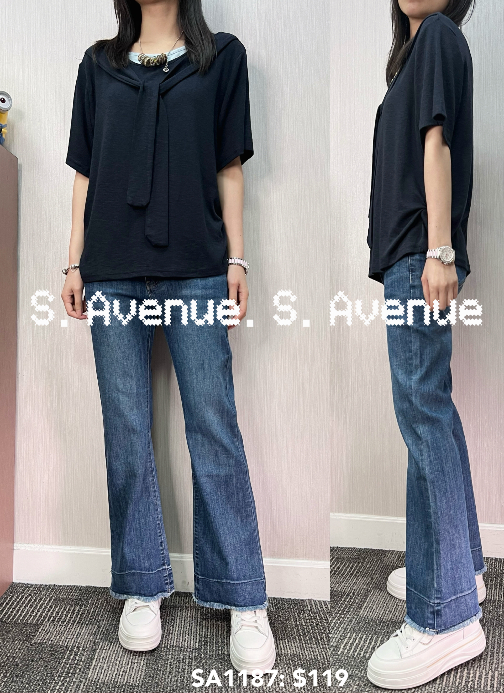 SA1187: 短袖假巾假兩件tee,