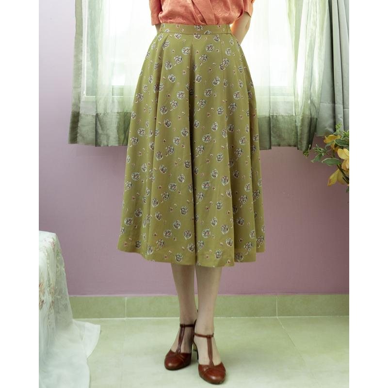 Vintage Japanese Bouquet Pattern Summer 8-Panel Swing Skirt - Waist 26~28" (MT1606-56)