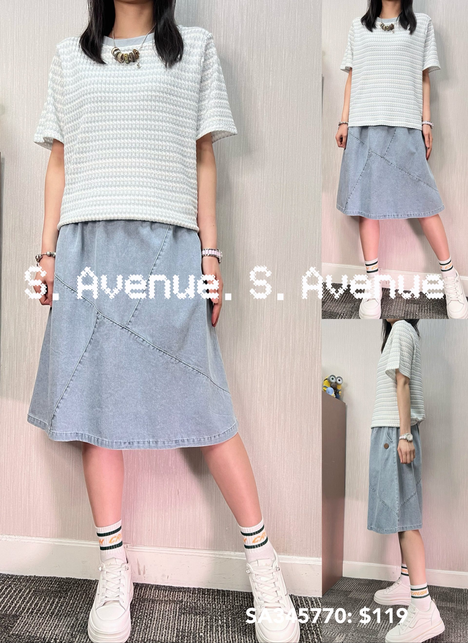 SA345770: 短袖繡色邊間條top