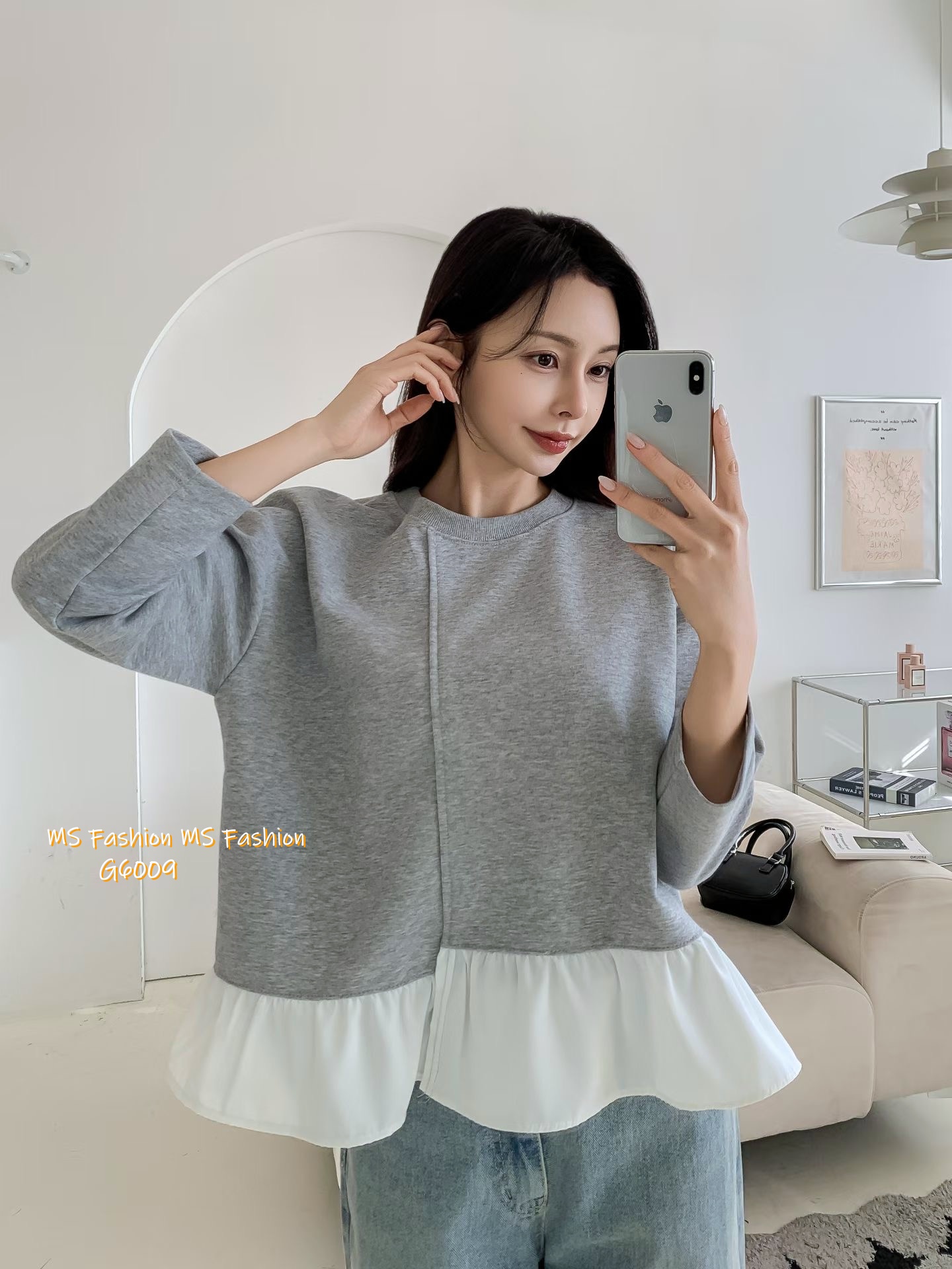 G6009 韓國🇰🇷拼色ruffle衫腳top