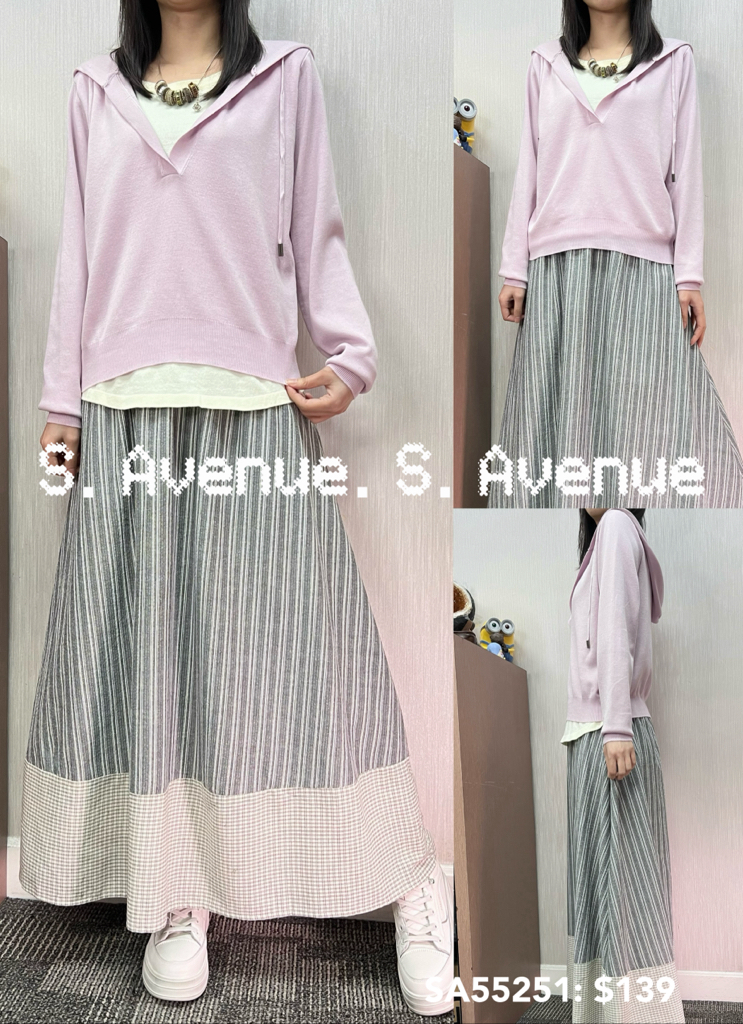 SA55251: 長袖有帽假兩件線top