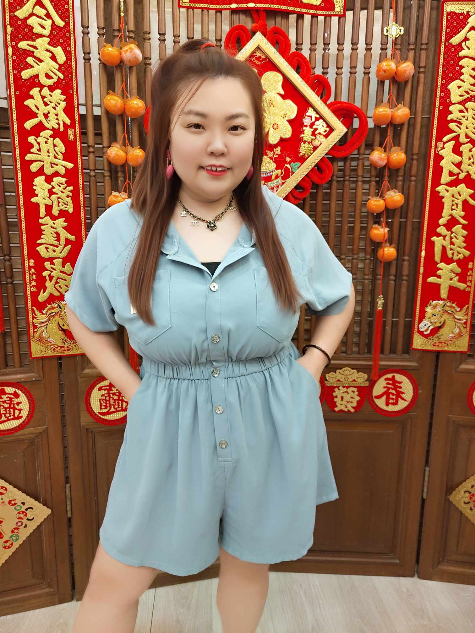 NJD05 TW#5223-1 笑脸图连帽口袋连体裤