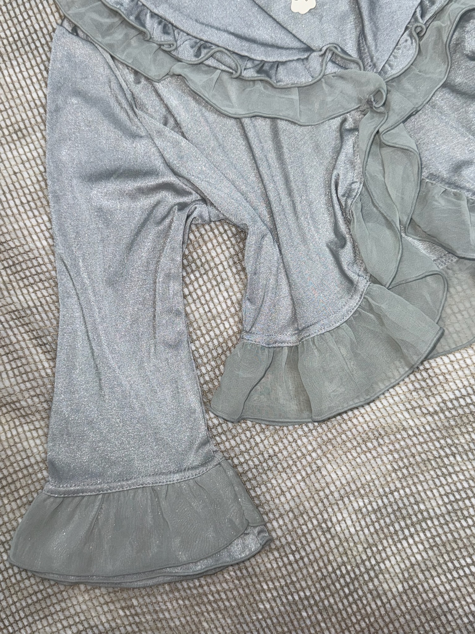 Axes Femme Blue Metallic Flounce Crop Cardigan