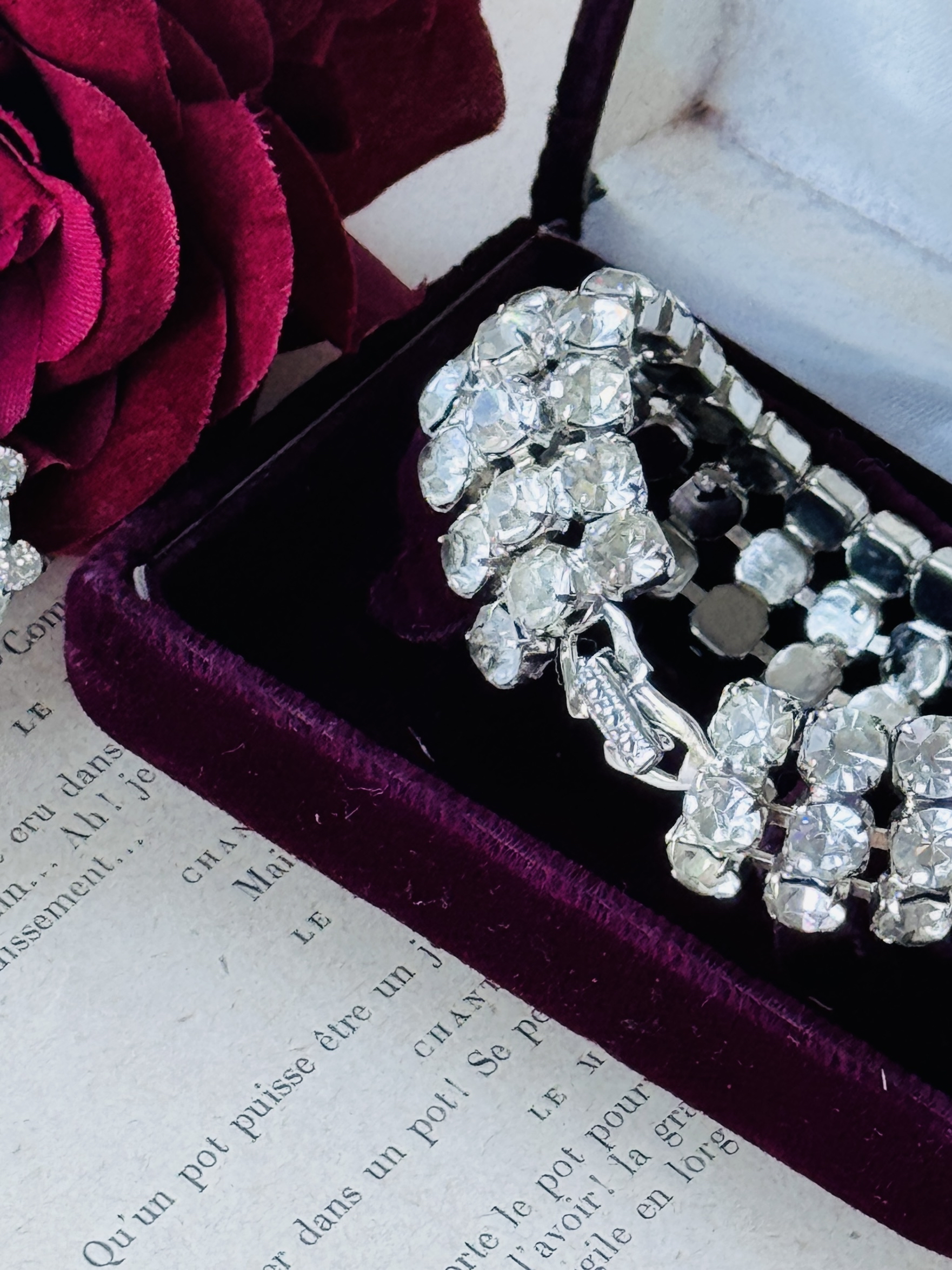 C.a. 1950s Continental Diamanté Bracelet and Clip Earrings Set in a Jewelry Box(MT2642)
