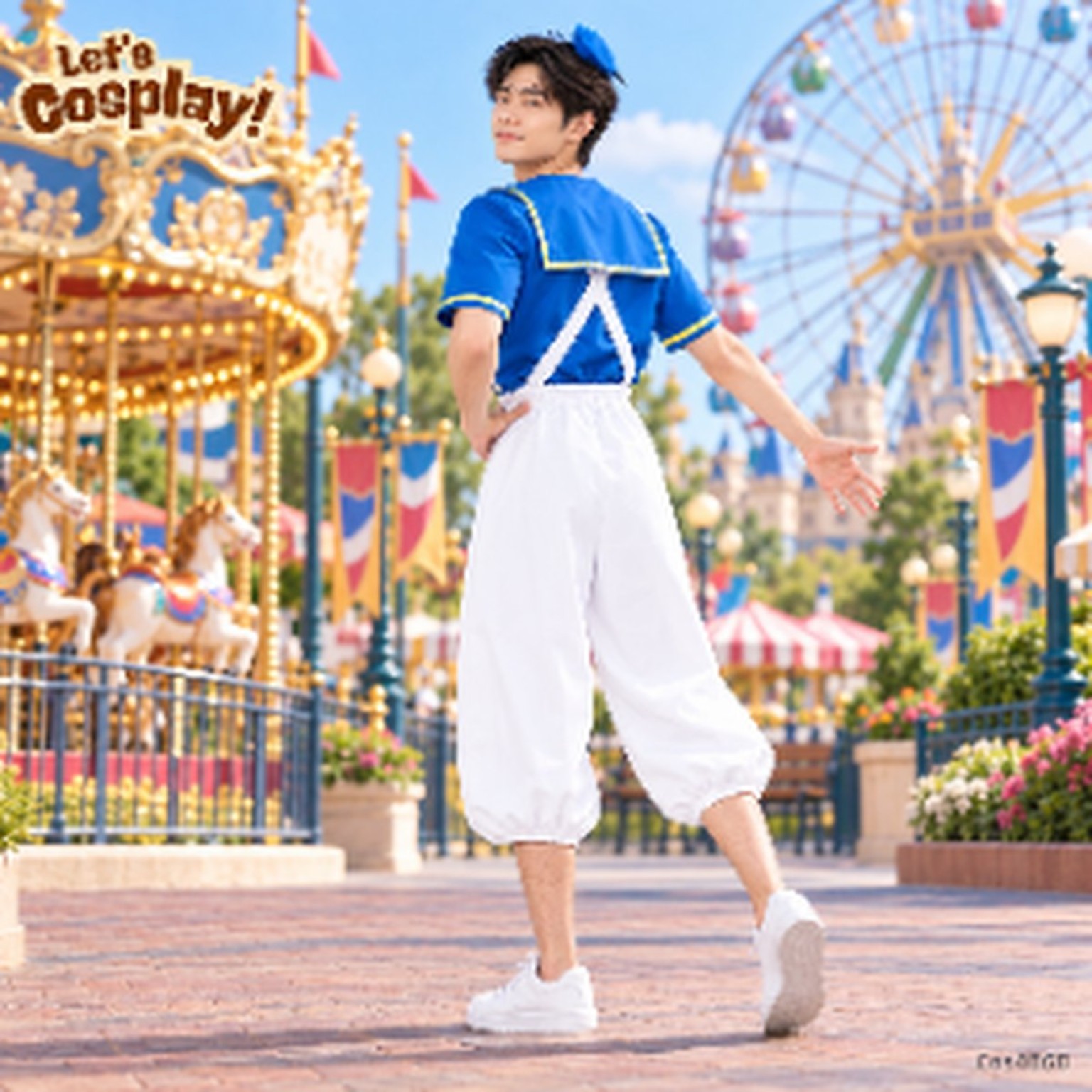 成人男士唐老鴨主題藍白水手服 Cosplay Costume 衣服連頭飾 COS4060