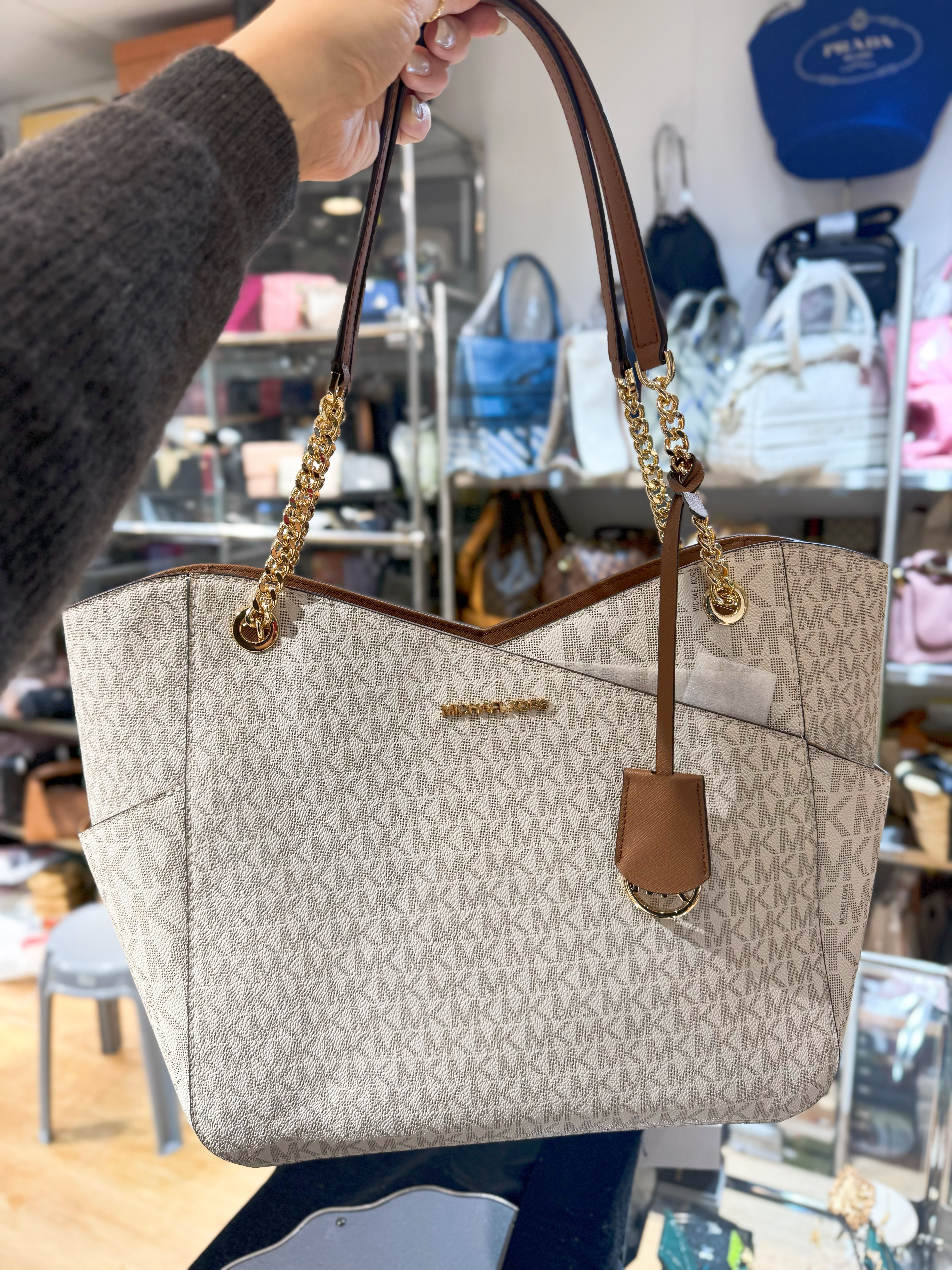 Michael kors chain tote white/m