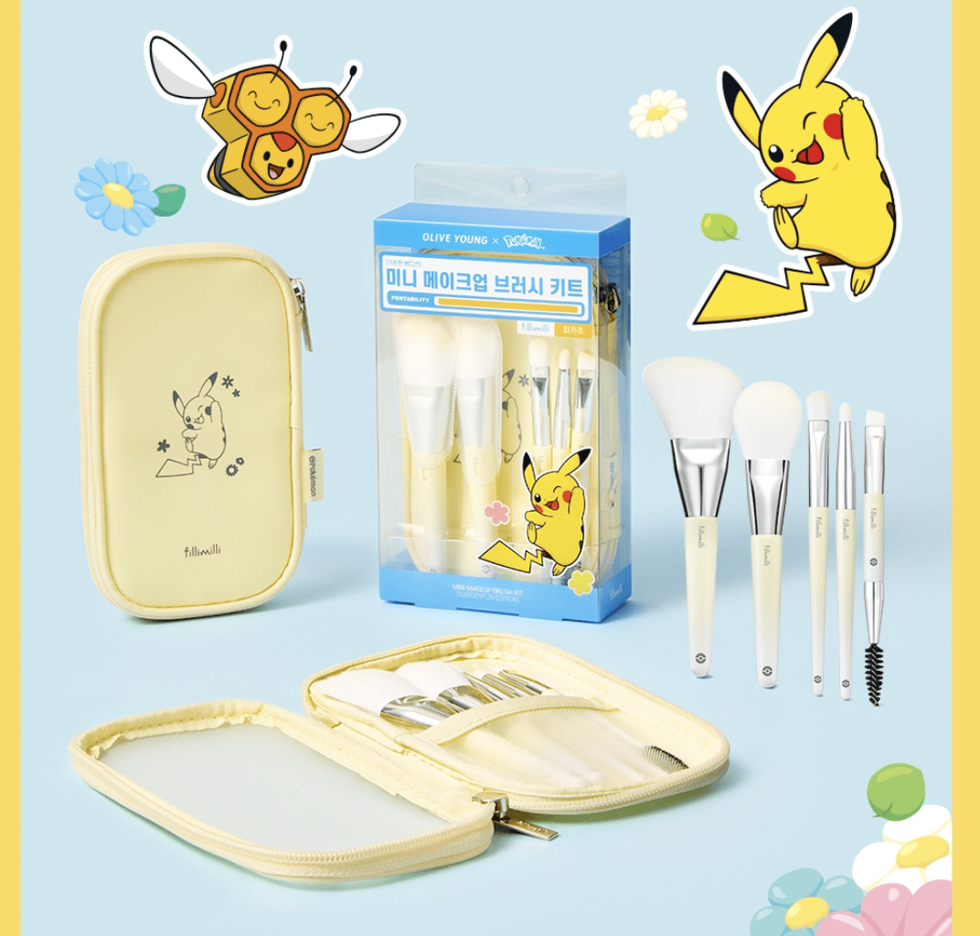 超值｜韓國Fillimilli x Pokemon 迷你化妝掃 + 收納袋套裝｜Mini Makeup Brush Kit