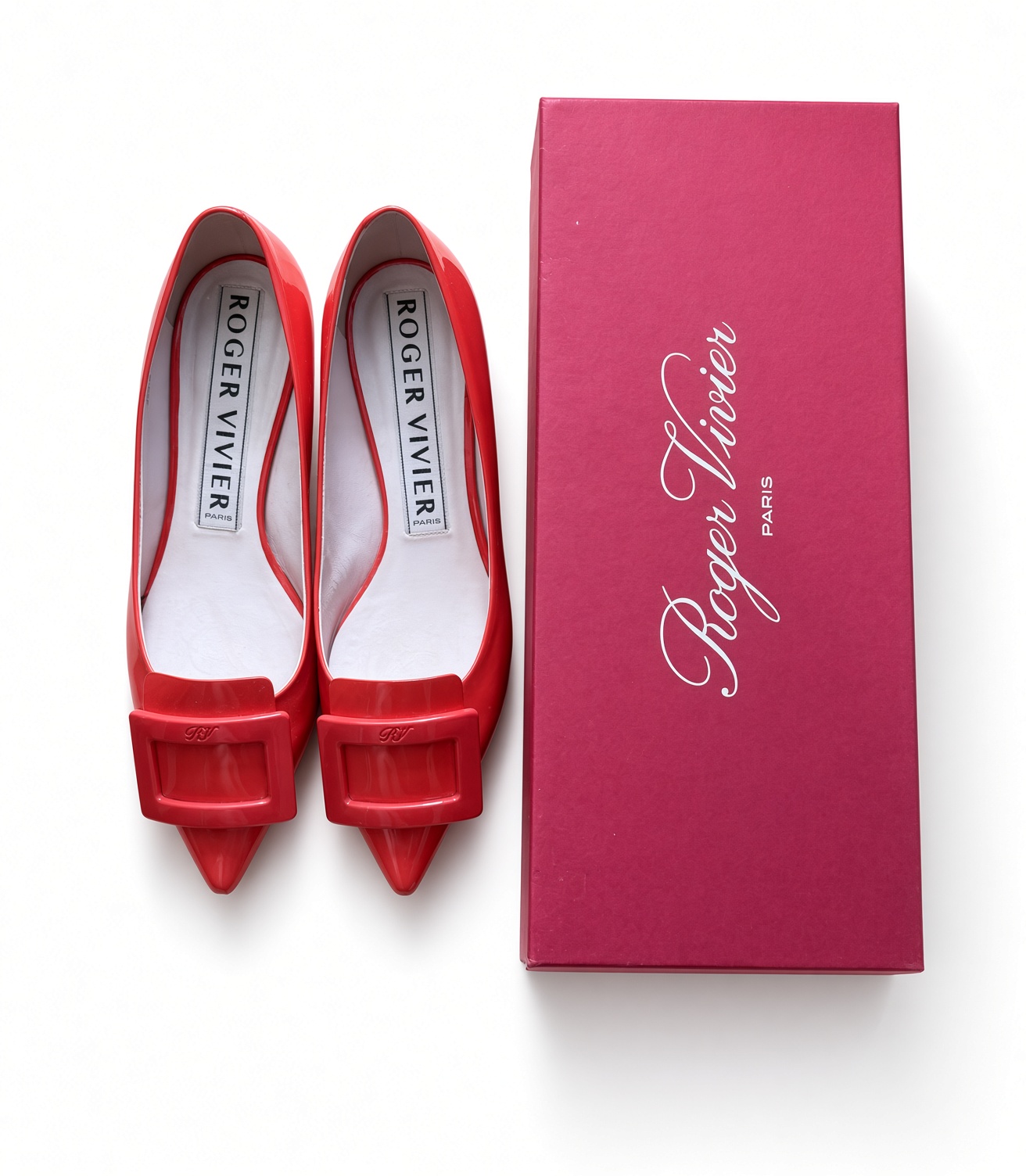 ［Preloved] New Roger Vivier orange patent pointed-toe flats