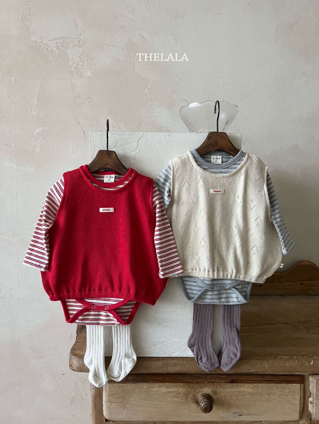 🌸預訂 韓國直送🌸🇰🇷THELALA兩色標籤條紋長袖包屁衣