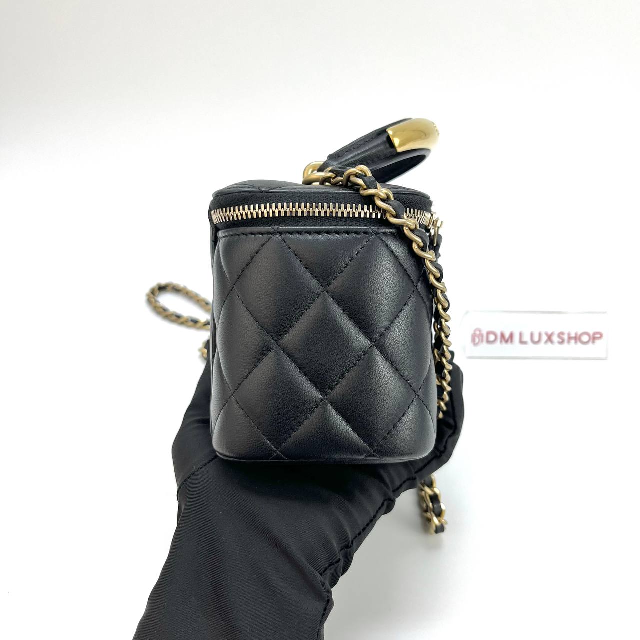 Chanel Black Top Handle Vanity Case w/ Chain GHW (Microchip)