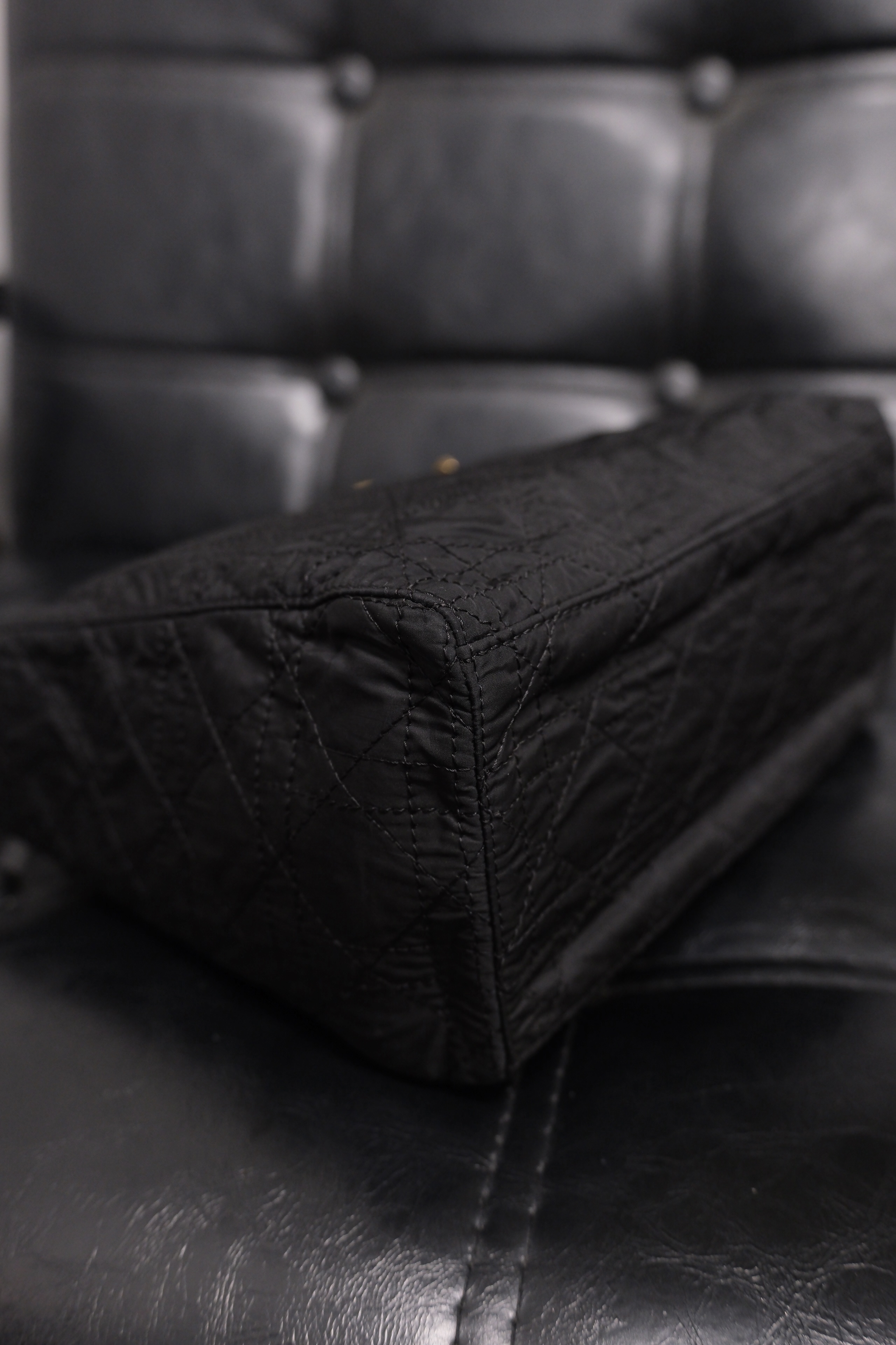 Dior Lady Dior Cannage Nylon Hand Bag Black Gold