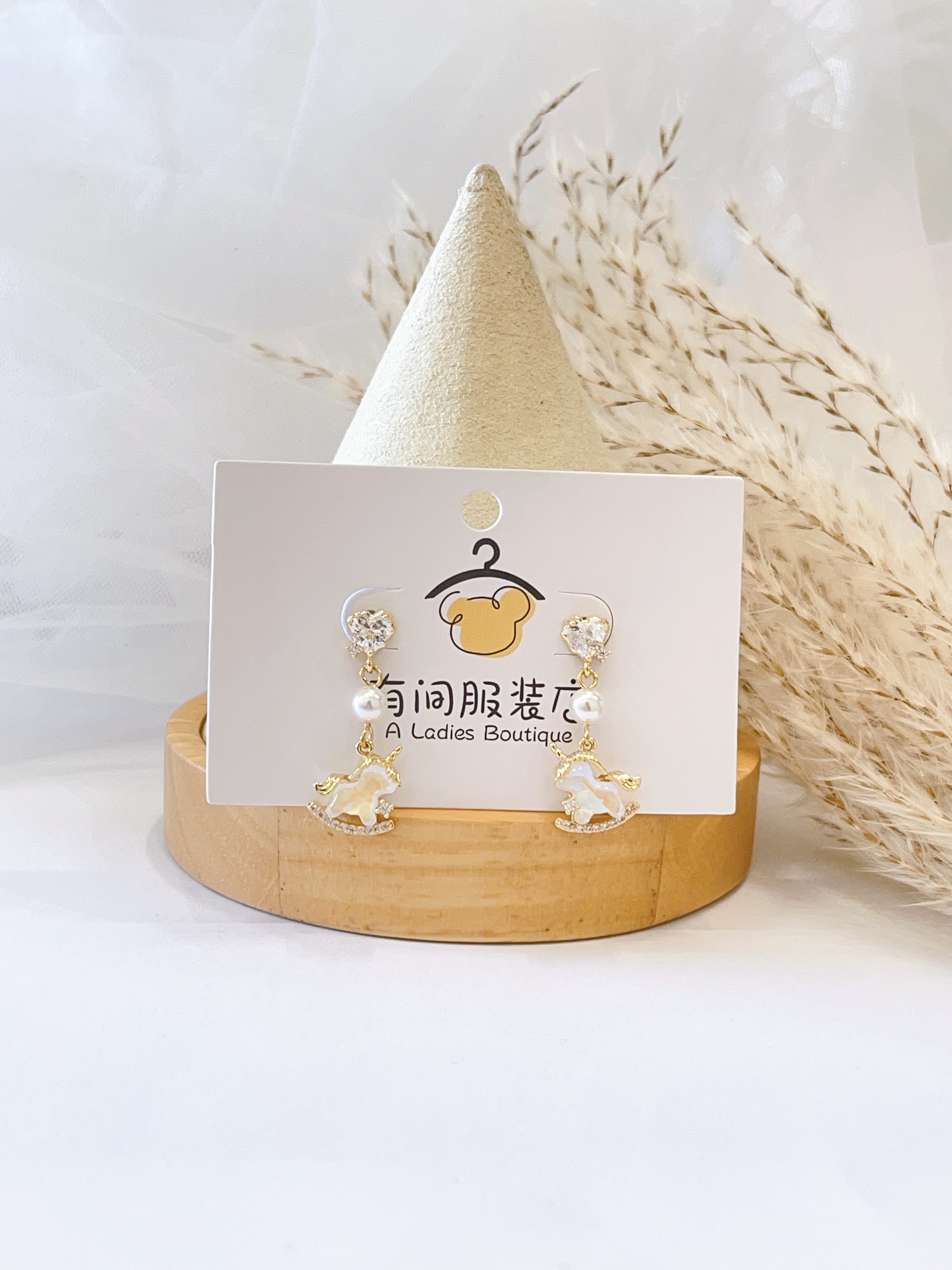 甜美珍珠个性独角兽耳坠耳环                                                   