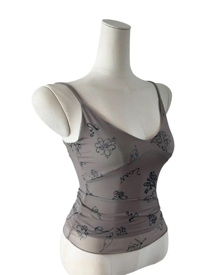 Abstract Floral Print Mesh Cami Top