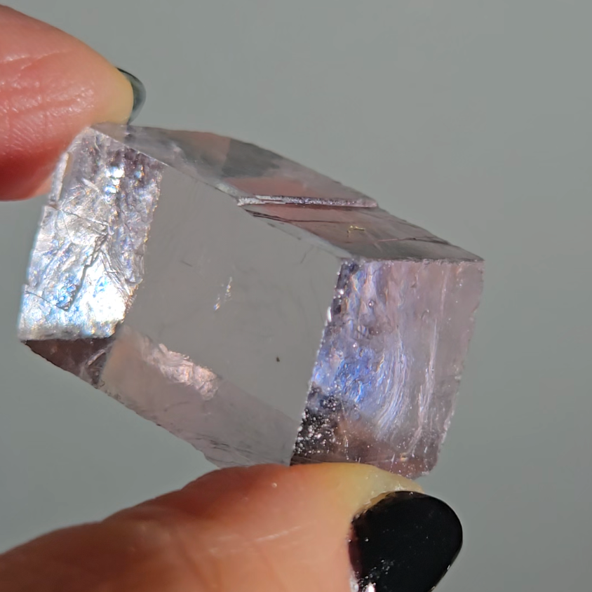 Purple calcite cube with rainbows - PC3