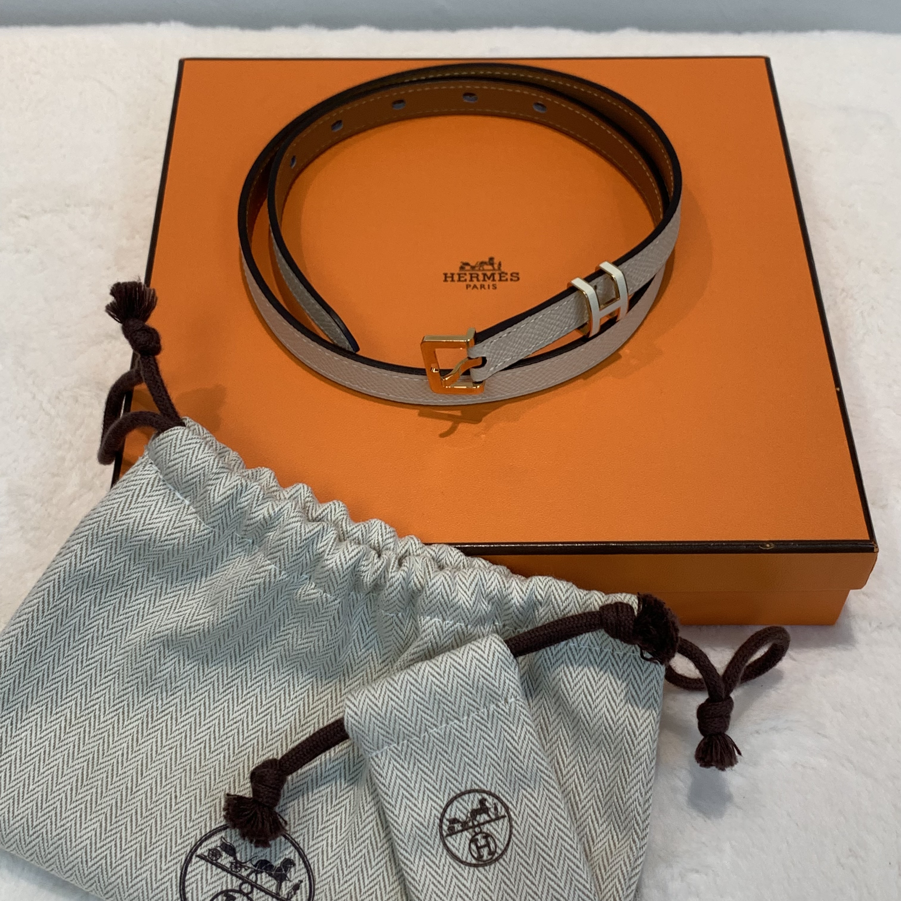 Hermes愛馬仕小牛皮popH腰帶 奶昔白