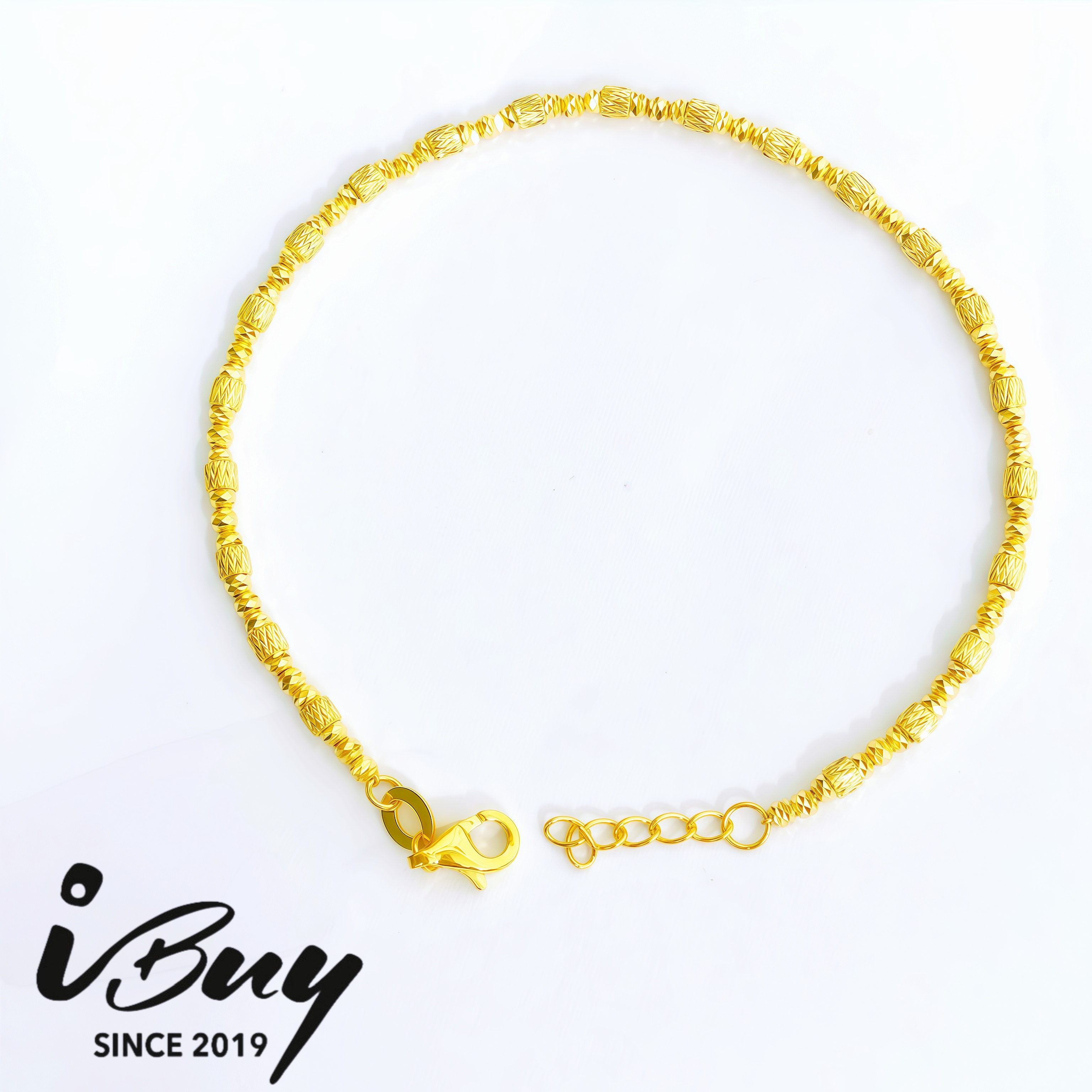 916 GOLD DIAMOND CUT ELONGATED BEAD BRACELET 916 金 长菱格珠手链