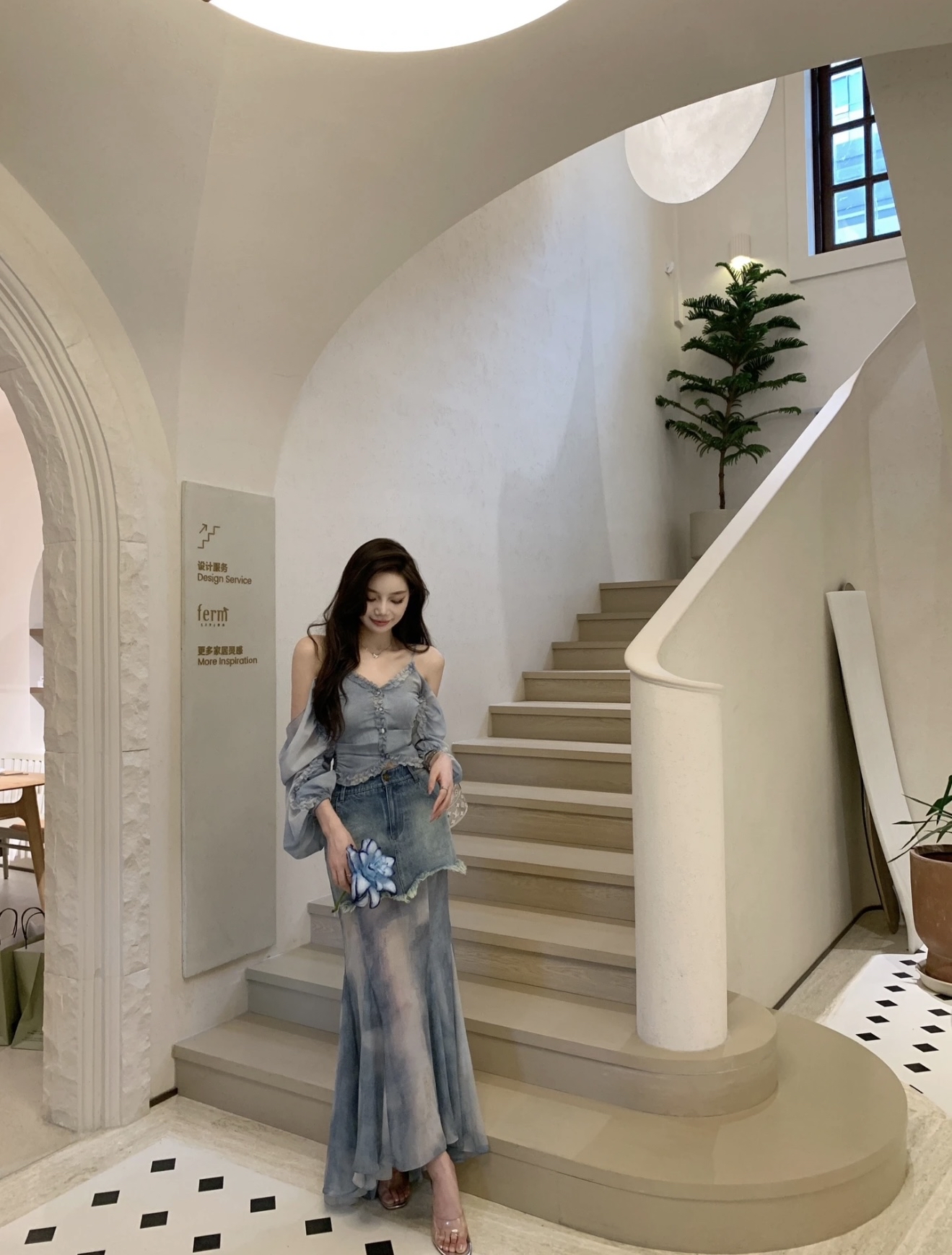 J202拼接晕染网纱裙