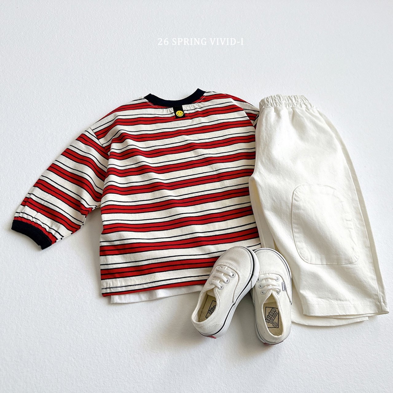 🌸預訂 韓國直送🌸🇰🇷VIVIDI兩色微笑標籤條紋寬鬆長袖上衣