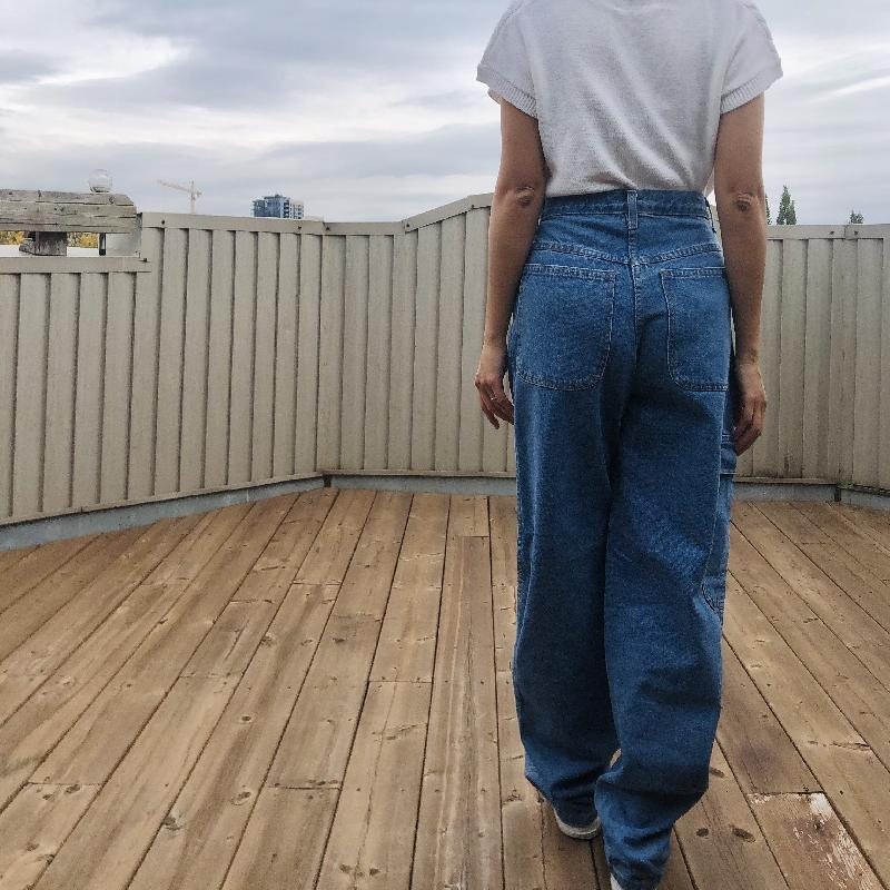 C.a. 1990s Stylish High-Waist Cargo Jeans 100% Cotton (MT927)