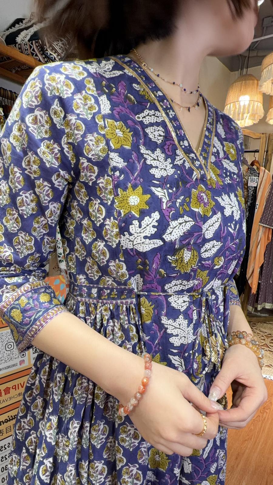 2508 Purple Cotton Kalamkari V-Neck Rope OP 50"