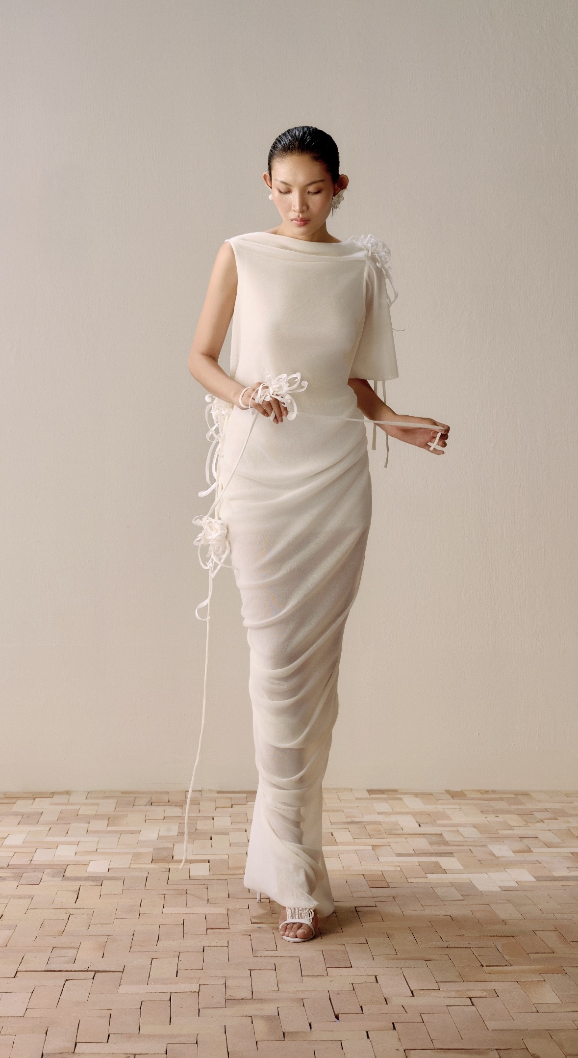 Drapped Backless Sheer Dress