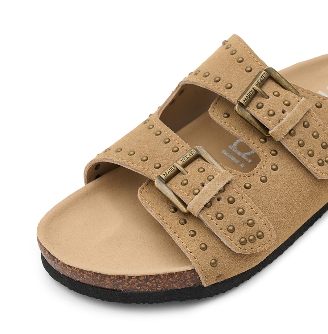 Mardi MercrediSuede Double Strap Buckle Stud Slides 🤎