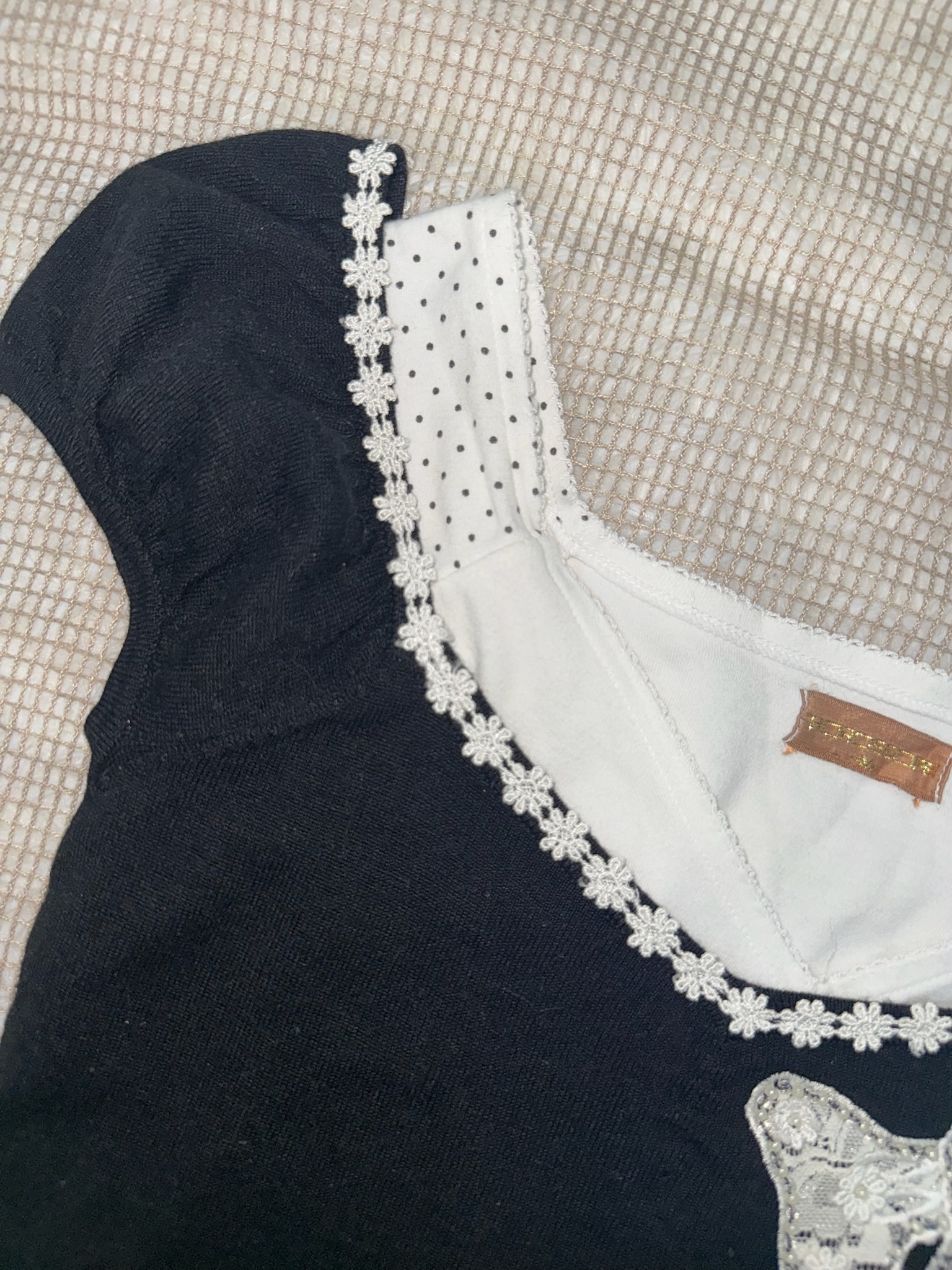 Balletcore Lace Pearl Accent Bow Knit Top