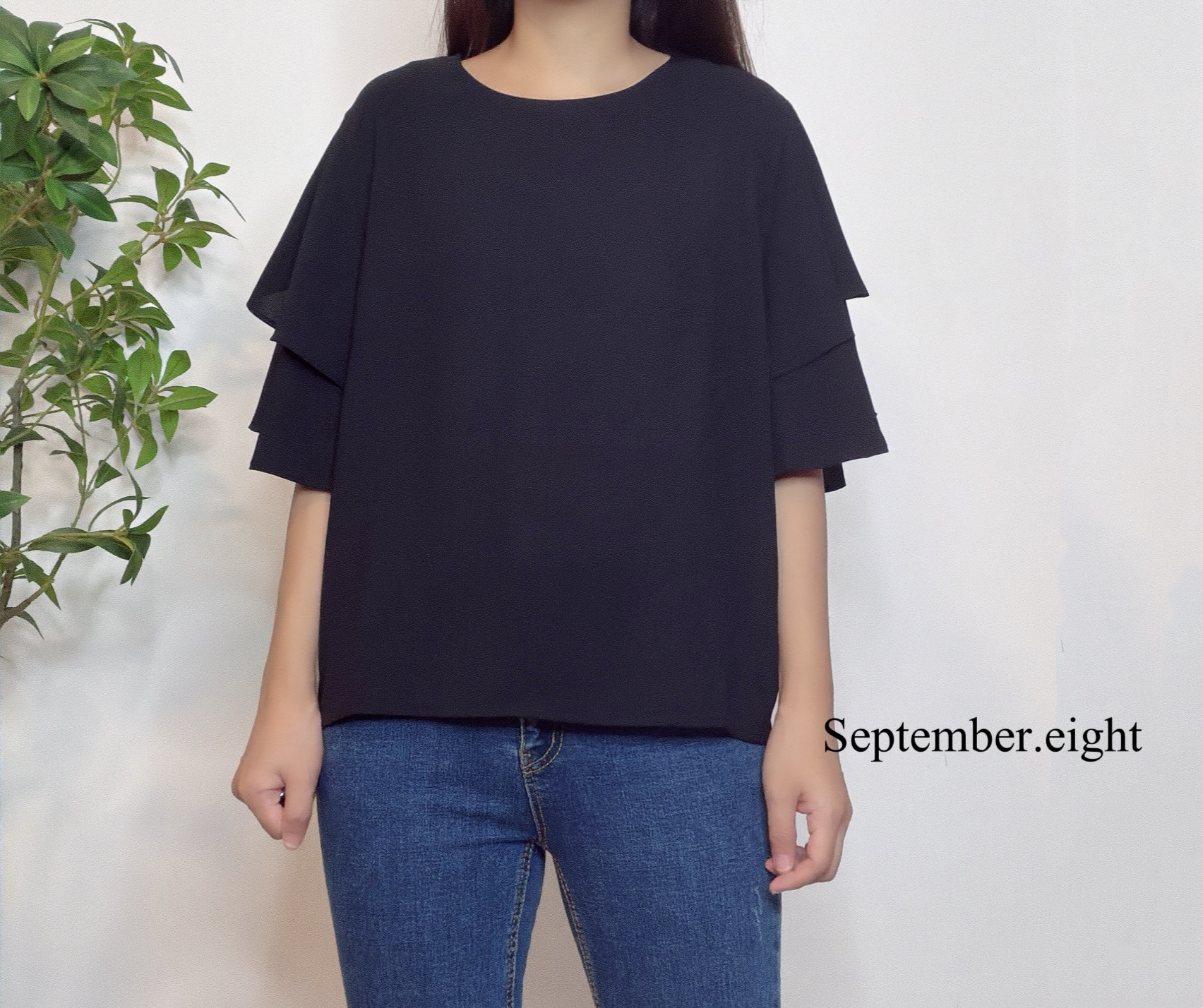 雙層ruffle 手袖top