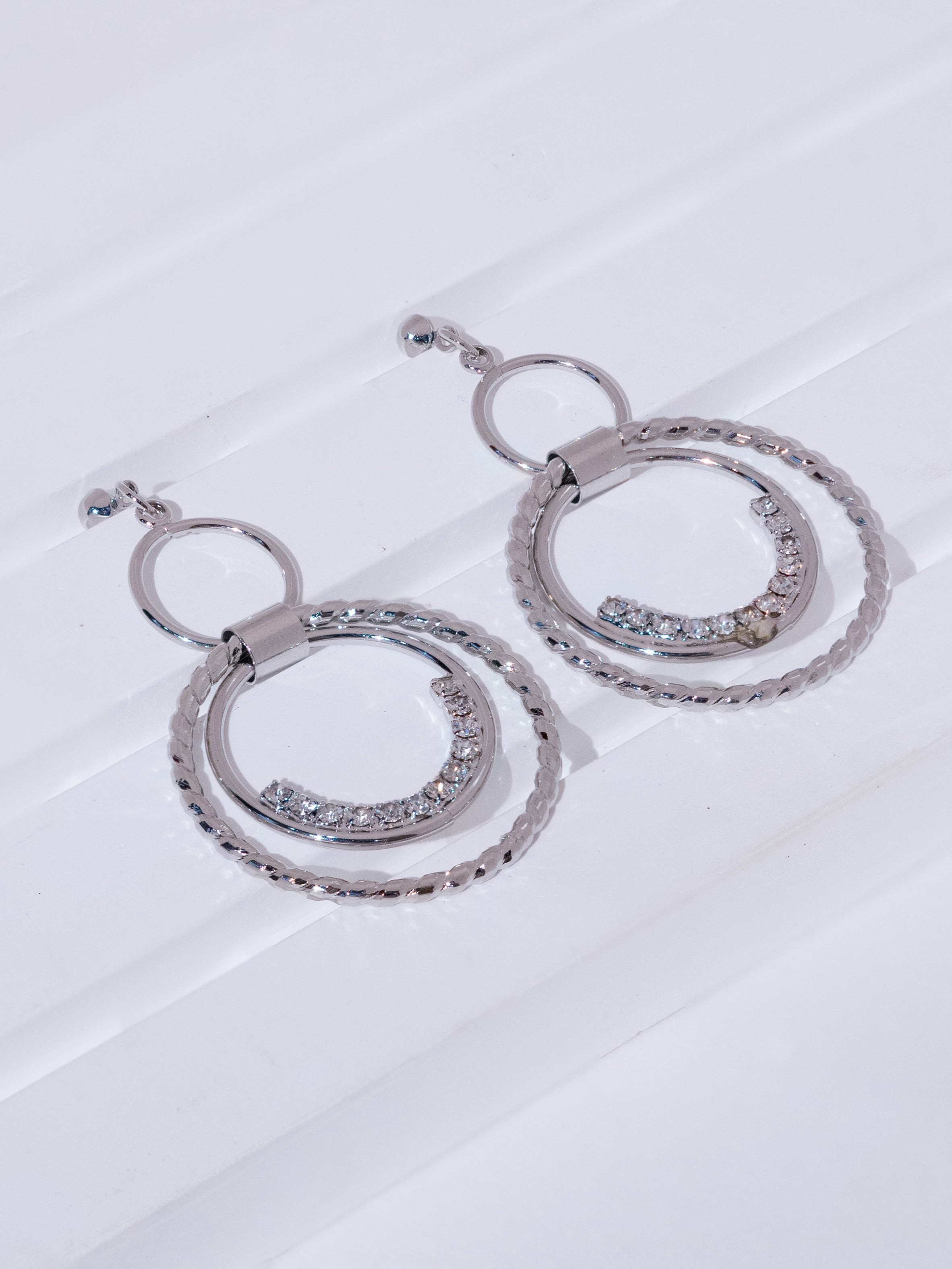 Crystal Double Hoop Drop Stud Earrings