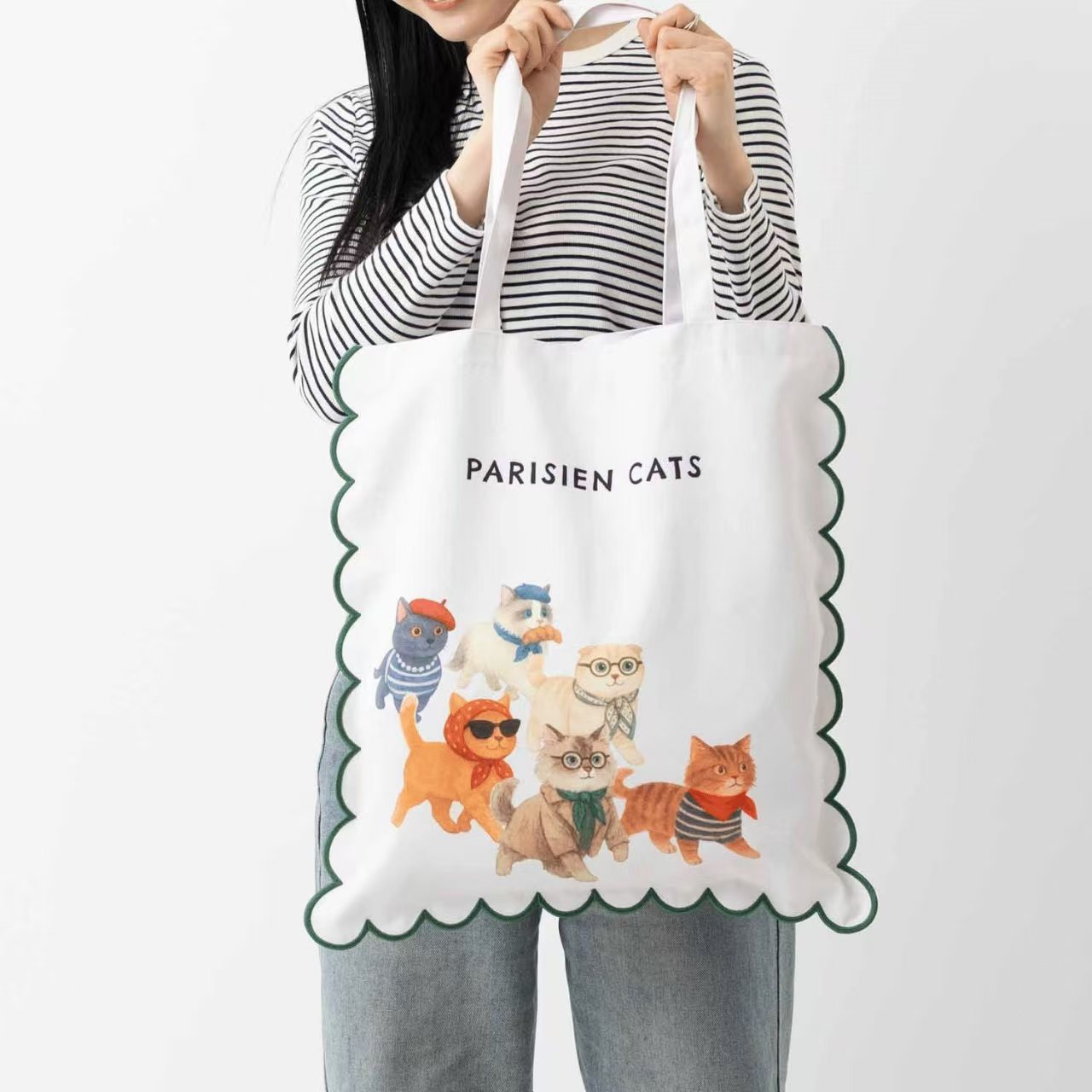 【日本直送】Jubilee 可愛刺繡波浪邊 Tote Bag！貓奴狗奴必備大容量手提袋 
