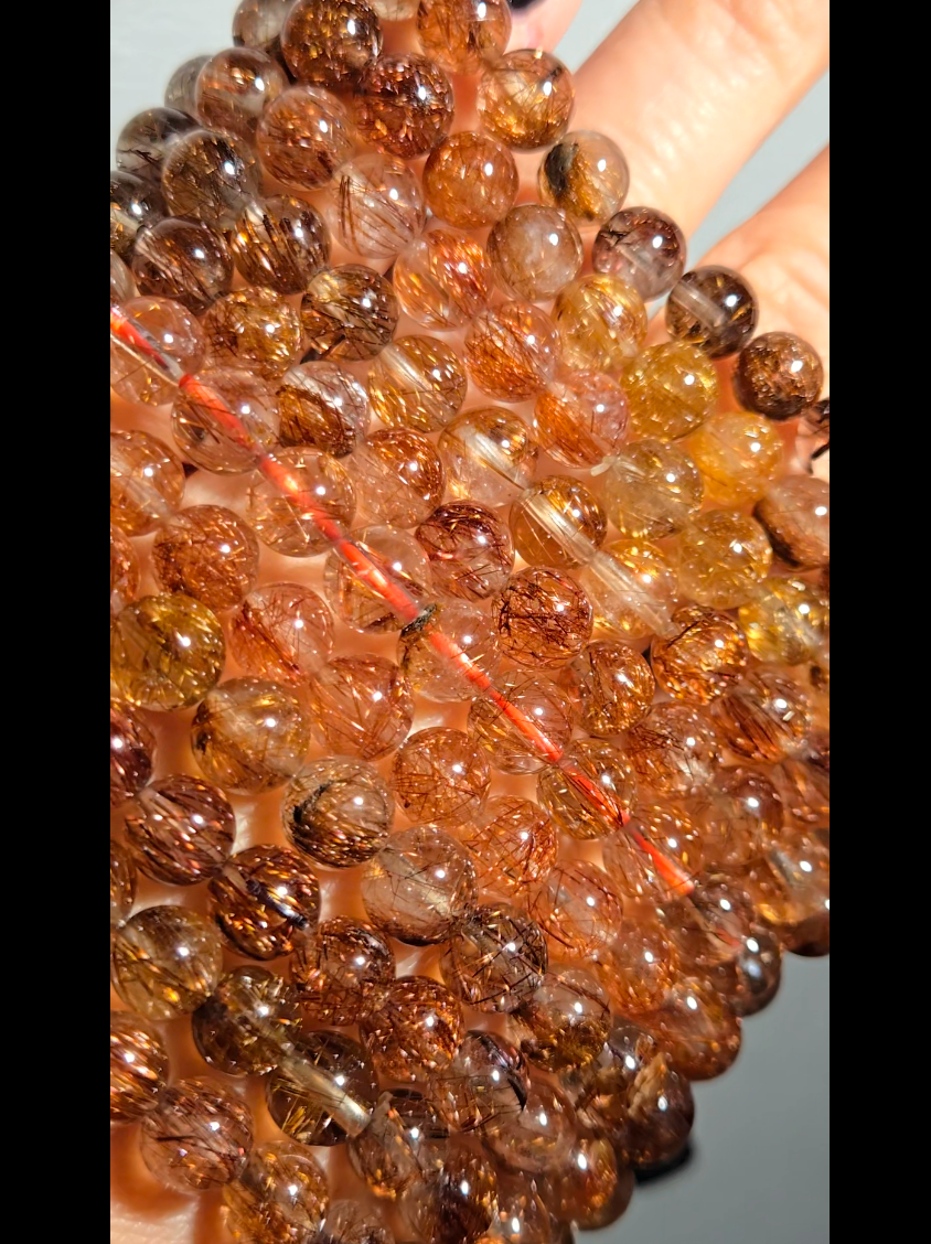 Copper and red rutilated quartz bead bracelets - RT1458