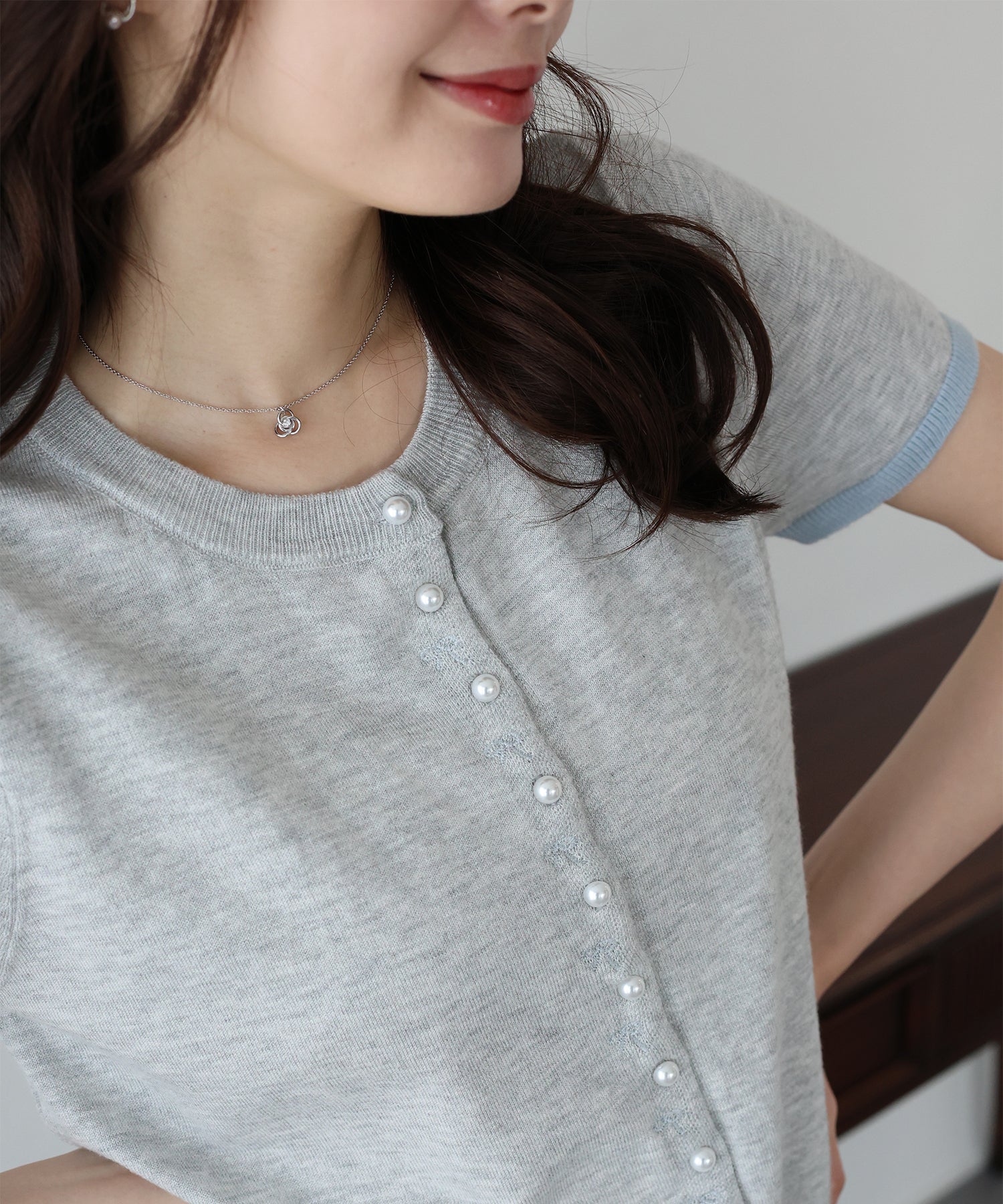 <JP> 蝴蝶結刺繡珍珠鈕 cardigan * 3色入 <預購>