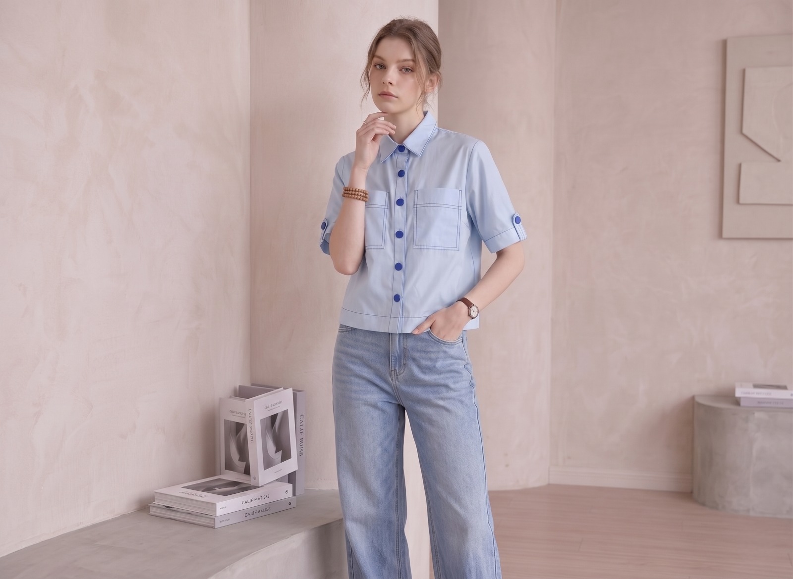 2135BB Celeste Contrast Button Utility Shirt
