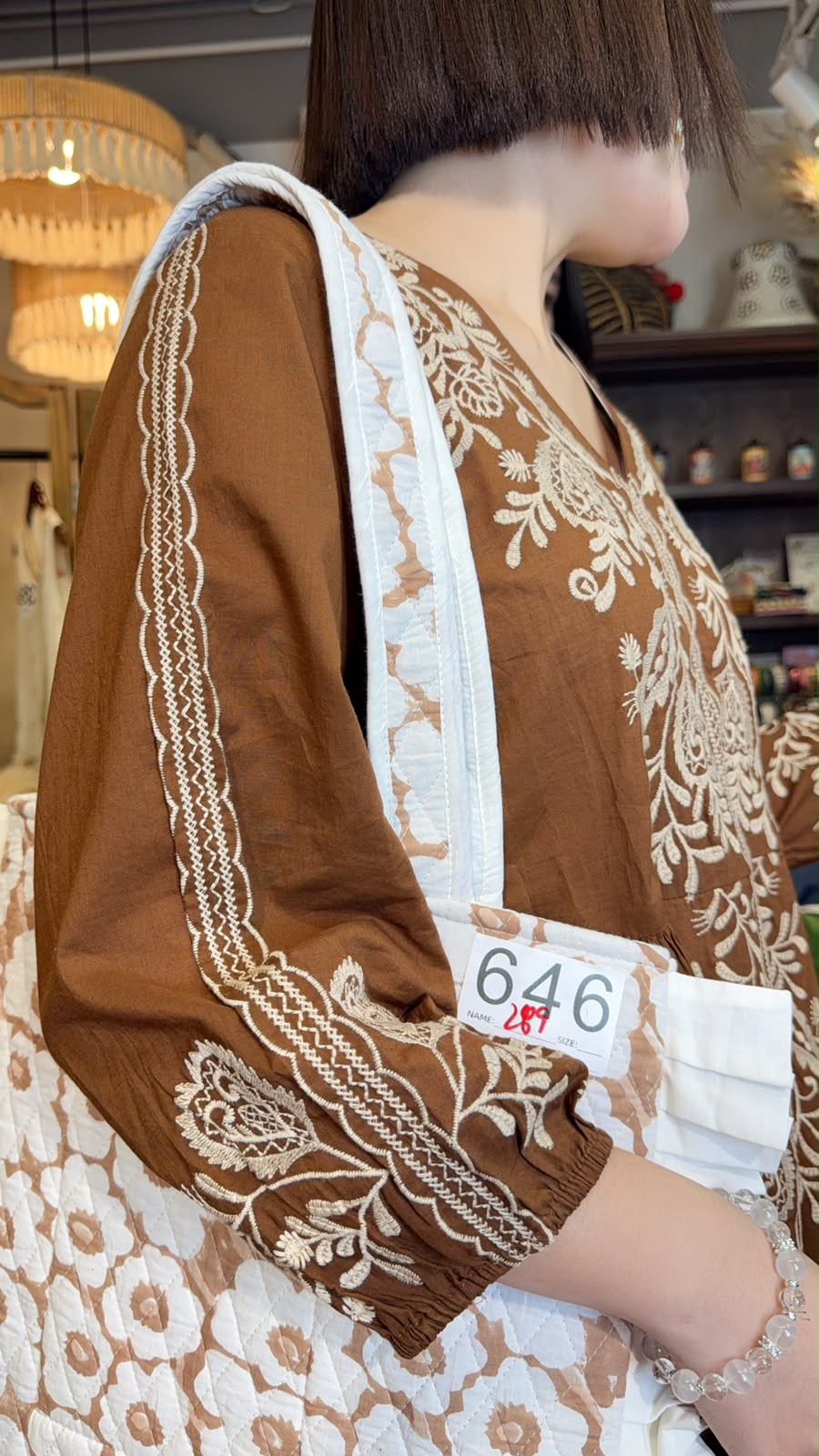 3524 Caramel Brown With Beige Emb Twisted Belt