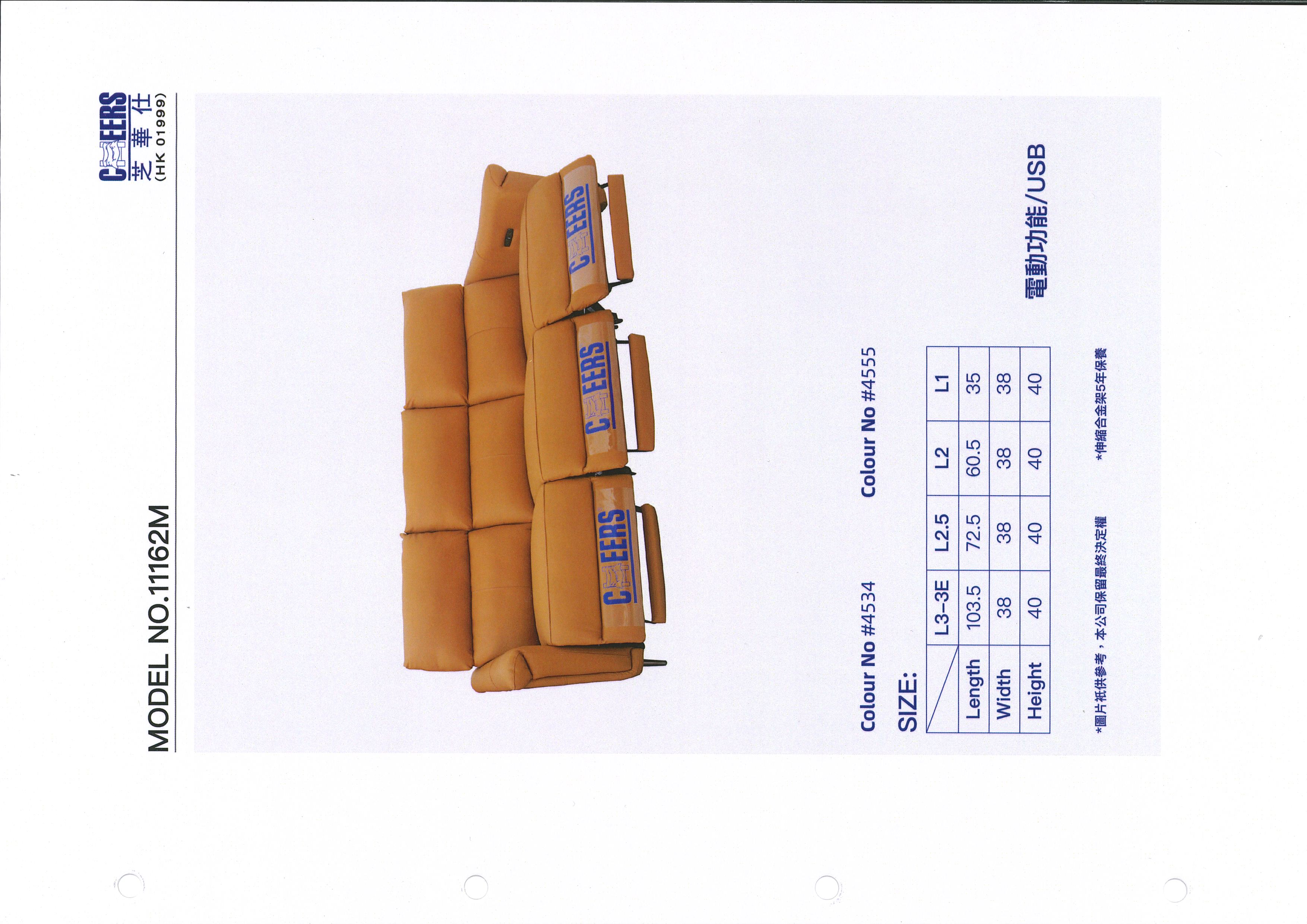Cheers芝華仕三座位半真皮梳化(3電較)TFU11162M-L3-3E